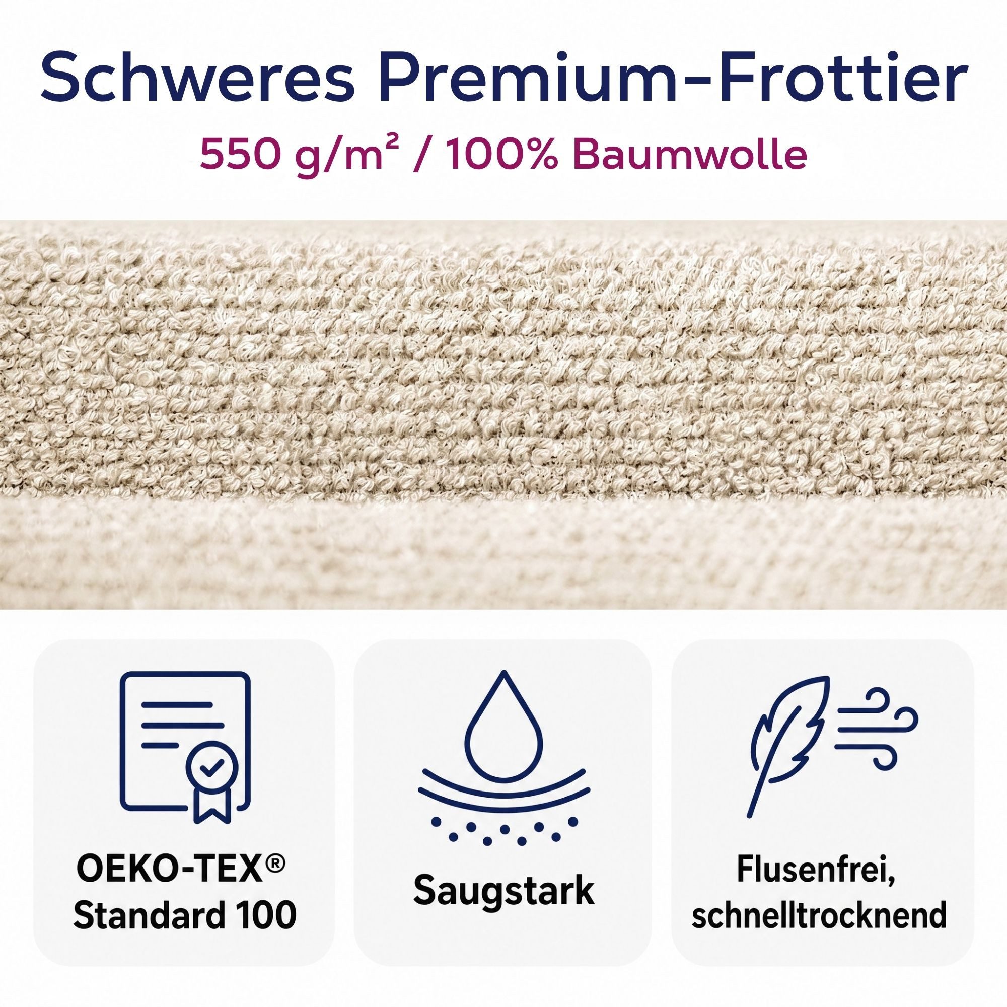 Beautex Handtuch Set, Premium Frottier Sets, 100% Baumwolle 550g/m², Multischlaufen-Optik, Frottier, saugstark, weich, flusenfrei, schnelltrocknend, schadstoffgeprüft
