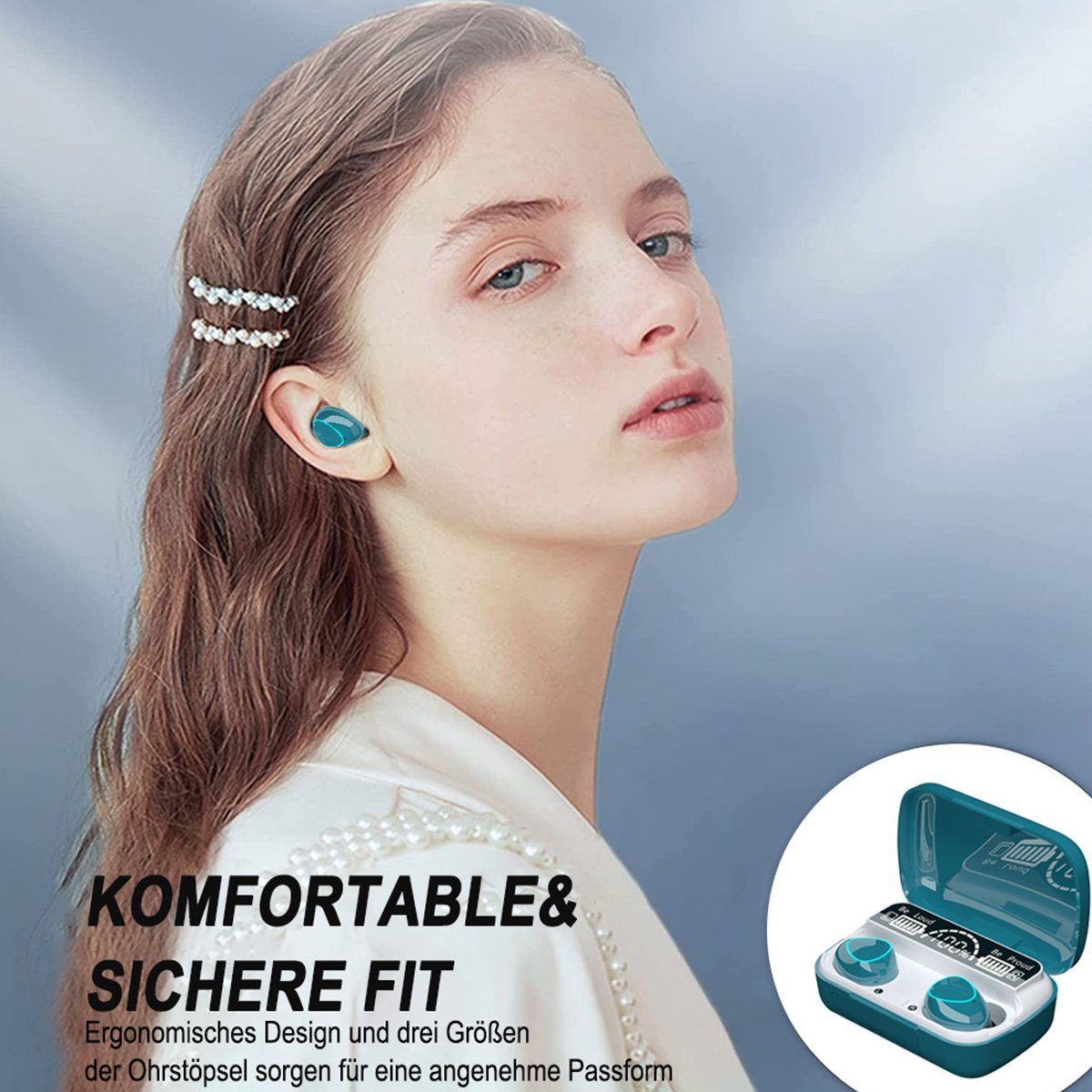 für Grün Jormftte Bluetooth-Kopfhörer Bluetooth mit Arbeit Sport LED-Anzeige Kopfhörer,Kabellos