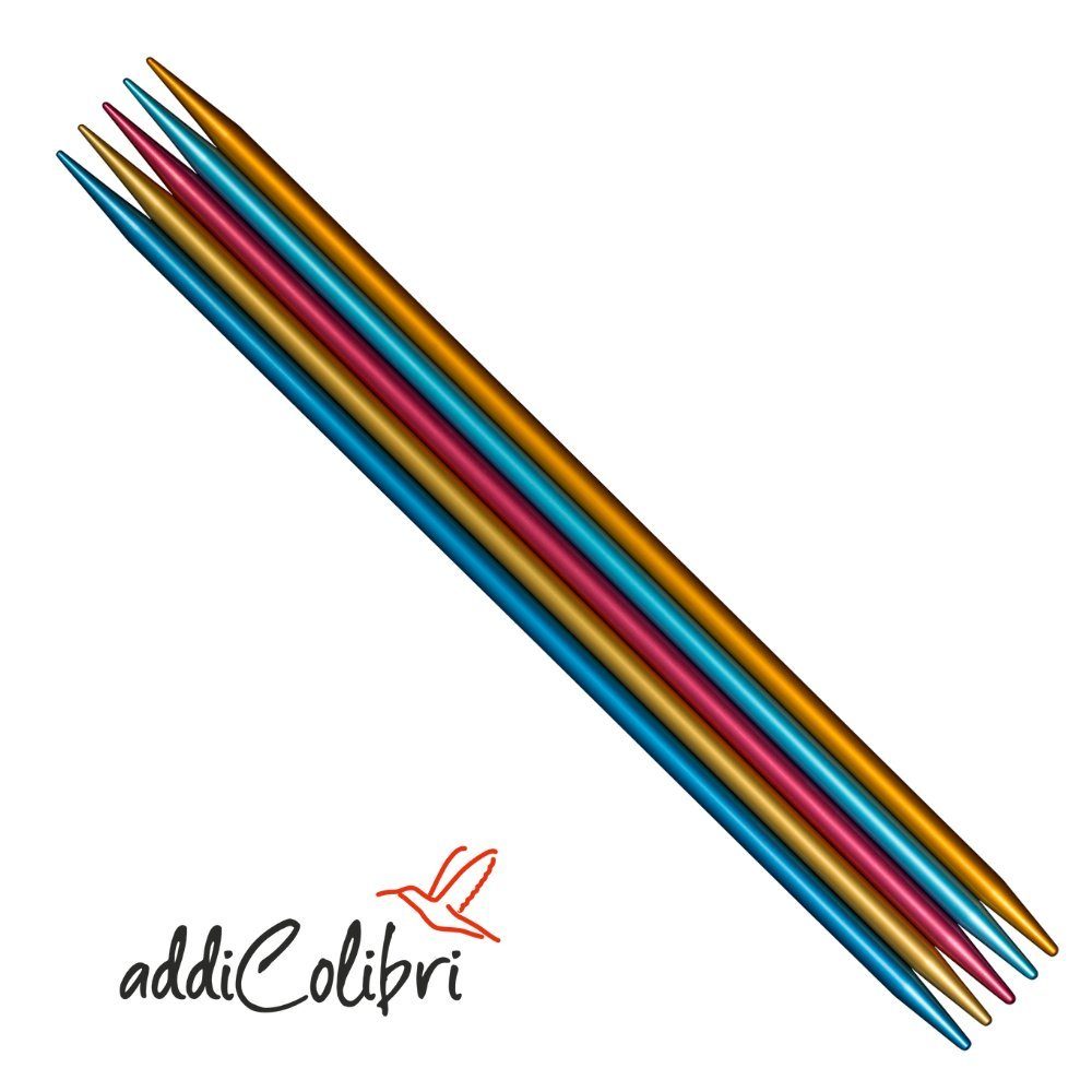 addi Strumpfstricknadeln addiColibri colibri Nadelspiel 204-7 Länge 15/20 cm, Ultraleichtes Nadelspiel für ermüdungsfreies Stricken