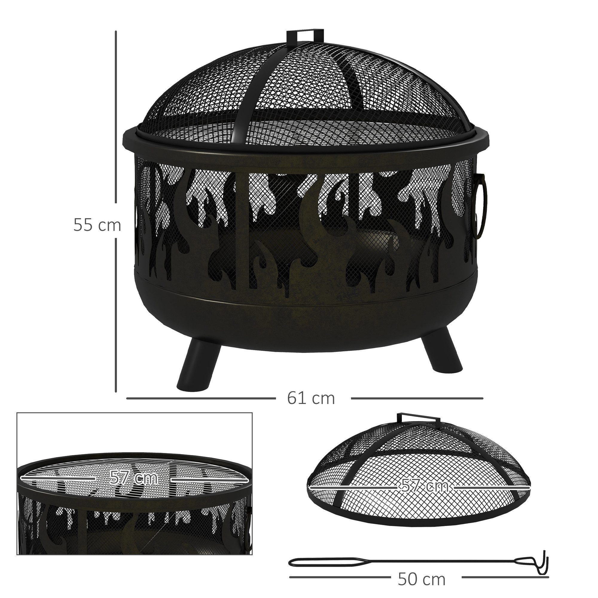 Outsunny Feuerschale 2-in-1 Feuerschale, (Feuerkorb, 1-St., Feuerstelle), für Garten BBQ Metall Schwarz Ø61 x 55 cm
