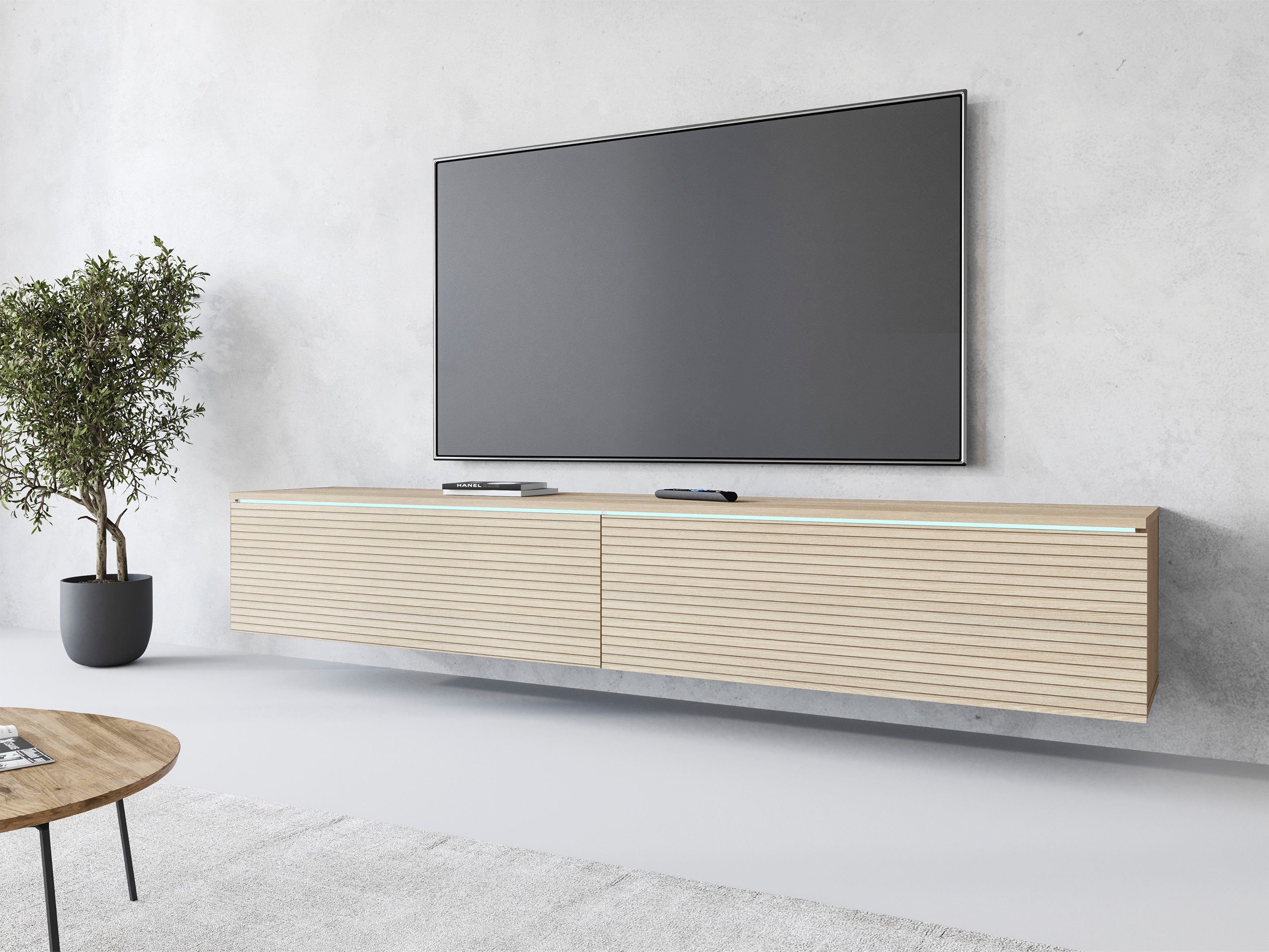 INOSIGN Lowboard LOWBOARD VERA, wahlweise mit oder ohne Beleuchtung, Modernes griffloses TV-Board, 180 cm TV-Schrank, stehend und hängend