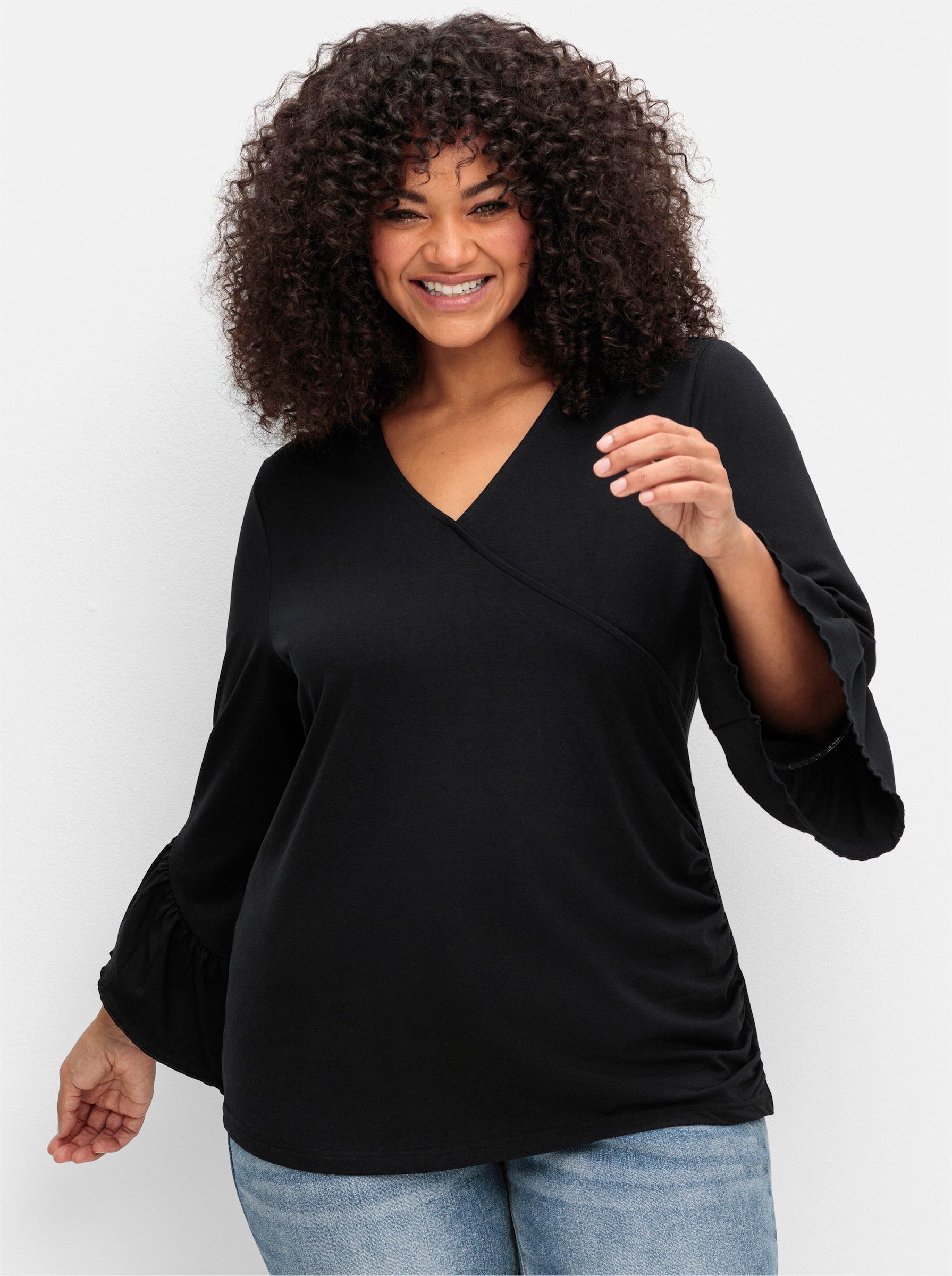 sheego by Joe Browns T-Shirt T-Shirt . in Wickeloptik, mit Volantärmeln günstig online kaufen