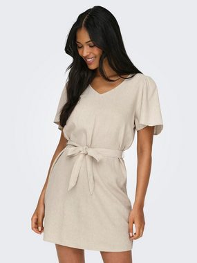 JACQUELINE de YONG Shirtkleid kurzes Kleid oberschenkellang Kurzarm V-Ausschnitt (mini) 7585 in Braun-4