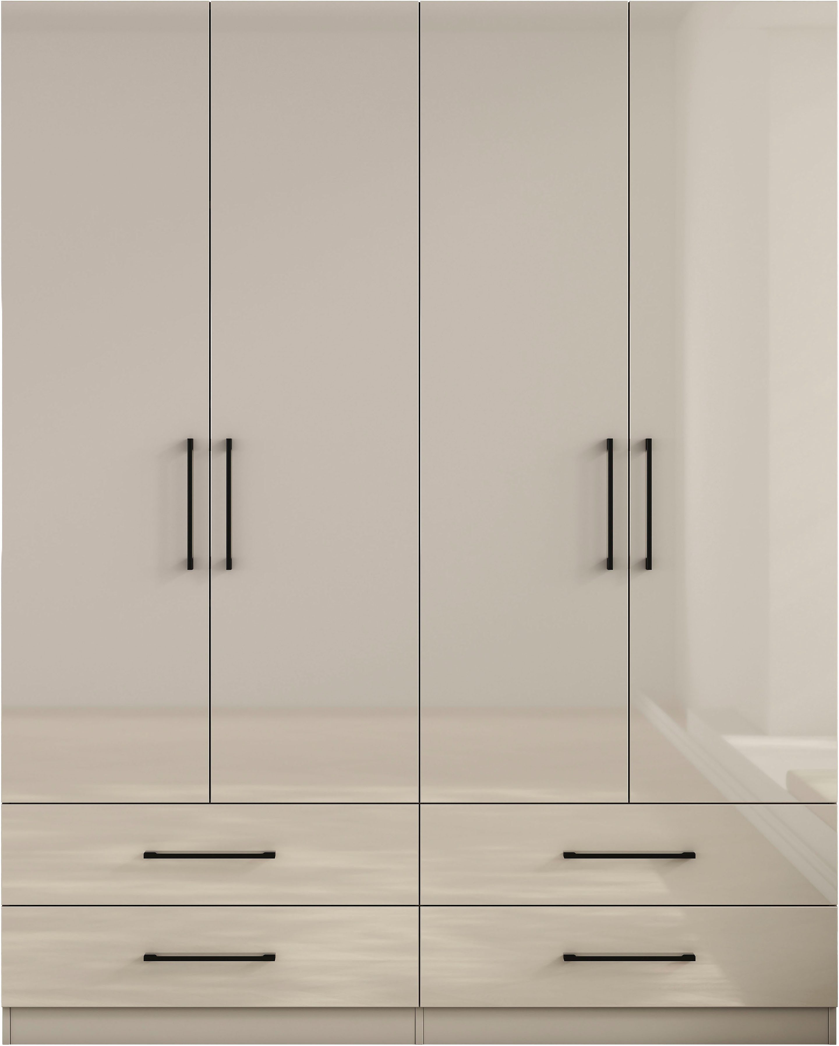 OTTO home Kleiderschrank Sylt Schlafzimmerschrank Garderobe Schrank hochglanz (Drehtürenschrank mit 4 Schubladen und 4 Türen) Schrank in Breite 160 mit viel Stauraum