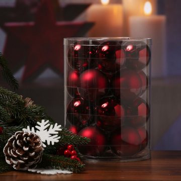 MARELIDA Weihnachtsbaumkugel Christbaumkugel Weihnachtskugel Glas D. 6cm glänzend matt weinrot 20St (20 St)