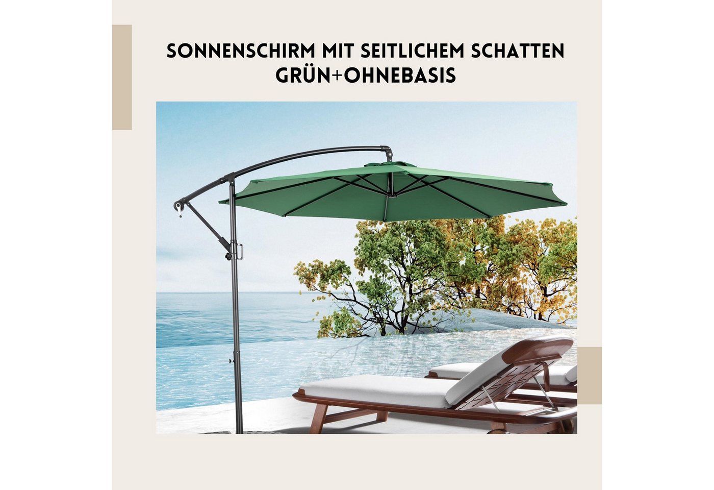 Thumbnail - SeedWave Sonnenschirm mit seitlichem Schatten, wasserdichtem Polyester, 8-Rippen-Gestell, leichtgängiger Kurbelmechanik,...