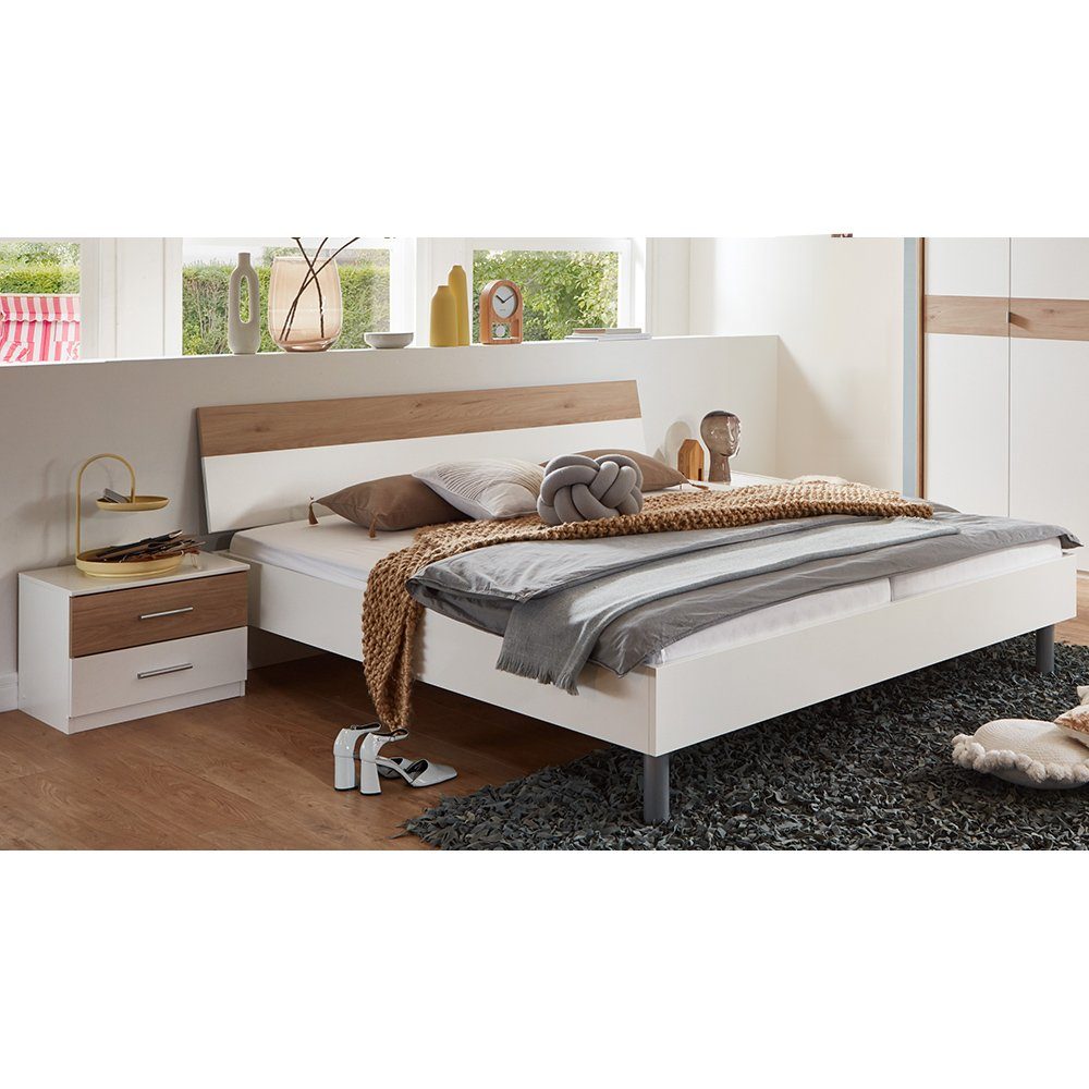 Lomadox Schlafzimmer-Set BRADFORD-43, (Spar-Set, 3-tlg), Bett 180x200cm, 2 Nachtschränke, weiß mit Eiche