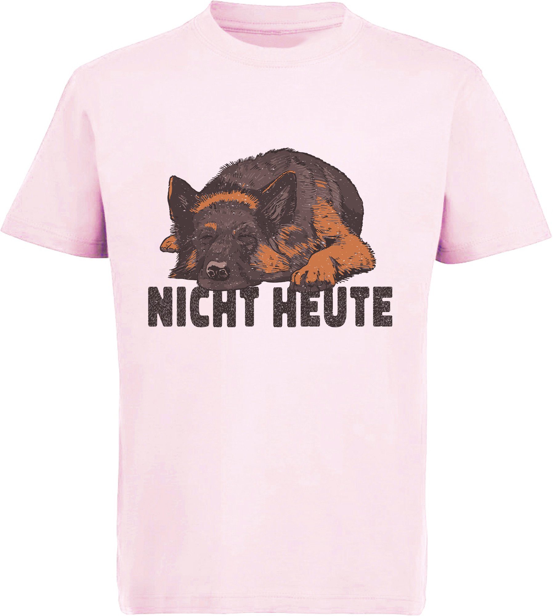 MyDesign24 Print-Shirt Kinder Hunde T-Shirt bedruckt - Schlafender Schäferhund Baumwollshirt mit Aufdruck, i233 rosa