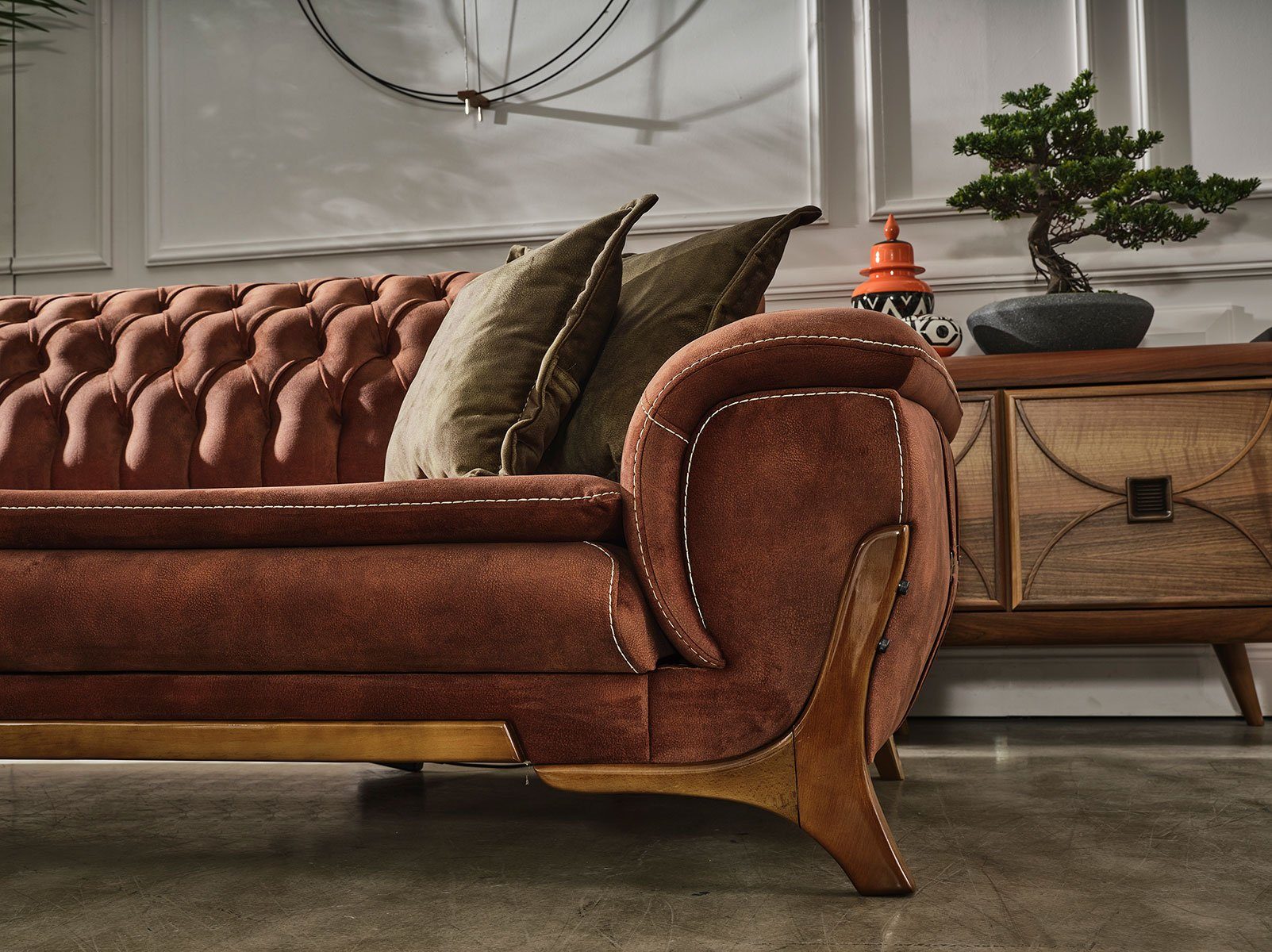 Villa Möbel Sofa Quality Polyester) Turkey, Stk. in Luxus-Microfaser Made 3-Sitzer, Terracotta 1 (100% Melodi