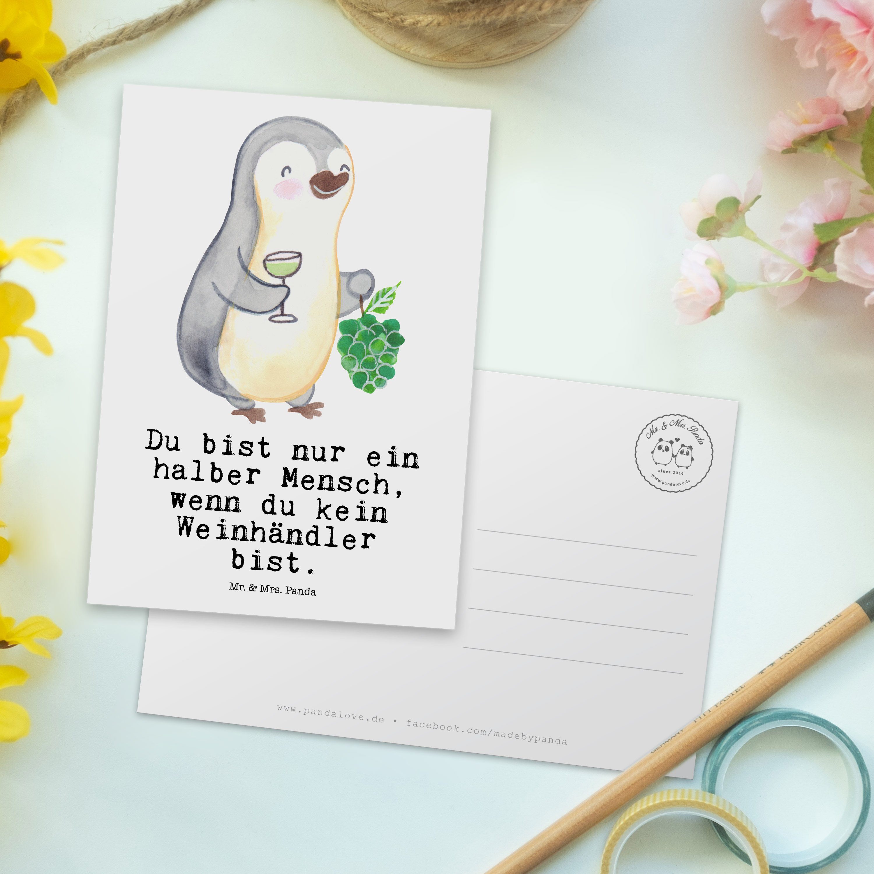 G - Panda Postkarte Herz & Grußkarte, Mrs. mit Kollegin, Danke, Weinhändler Geschenk, - Weiß Mr.