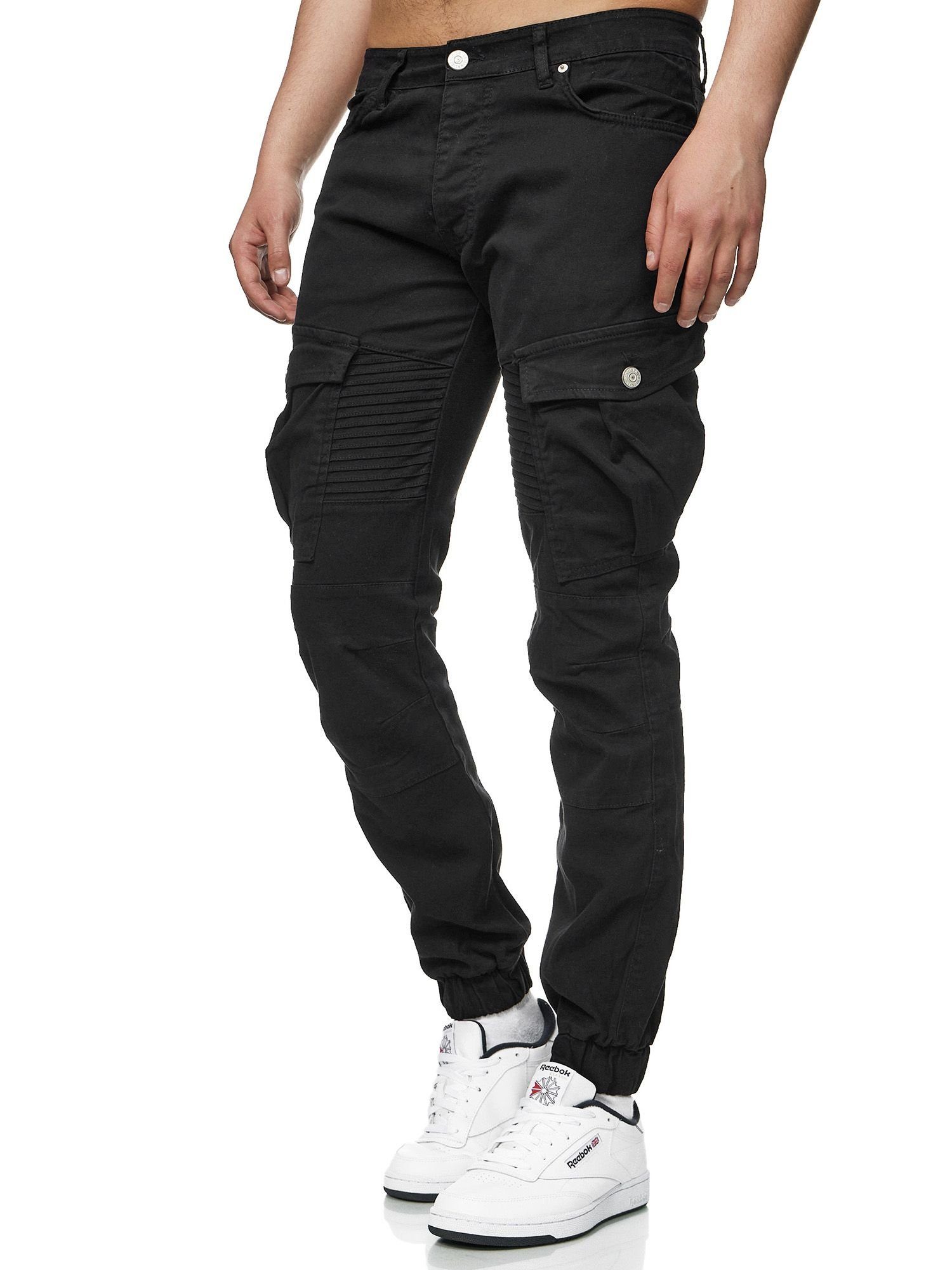 Cargohose Streetwear, Herren Casual Utility (Chino Herrenhose Stoff Männer Slim Business Cargo 1-tlg) Cargojeans Fit Kayna Schwarz Jeans John Freizeit Hose Chino