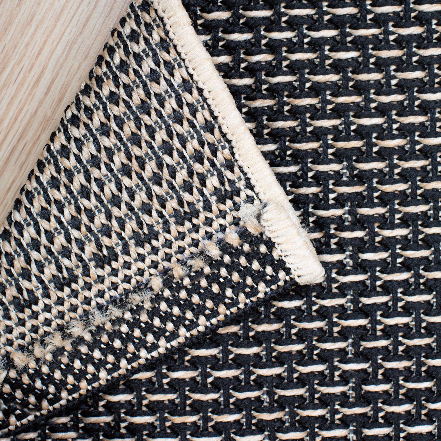 DomDeco Teppich In- & Outdoor Teppich UMAR mit Flachgewebe - wetterfest & robust für Garten/Terrasse/Balkon oder Innenräume, aus Kunstfaser, Schwarz-Beige