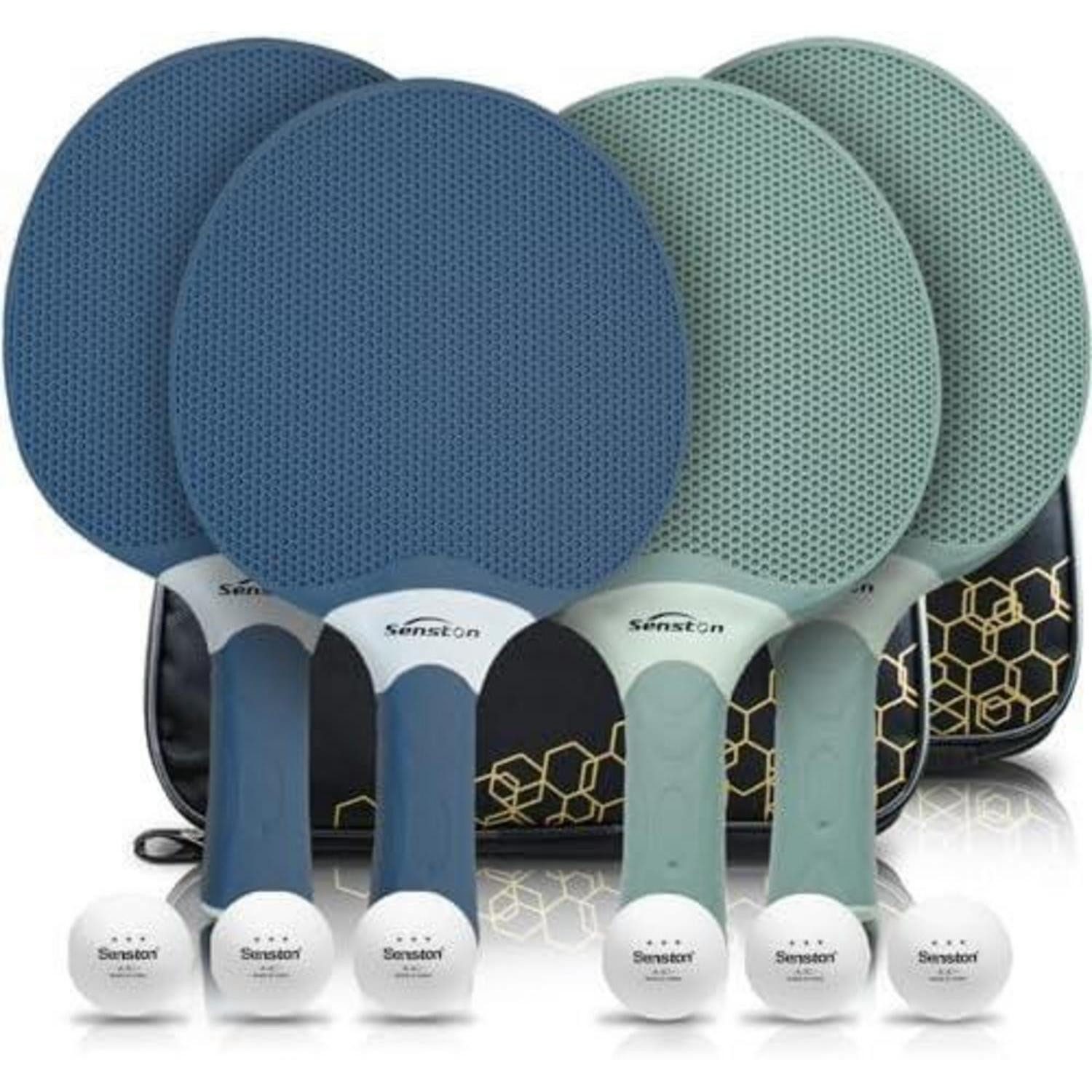 Tischtennisschläger Tischtennisschläger Set Verbundgummi Indoor 2 bis 4 Spieler Blau&Grün