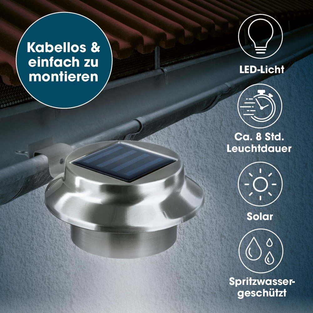 EASYmaxx Dachrinnenleuchten Solar-Leuchte Dachrinne, Edelstahl, Außenbeleuc günstig online kaufen