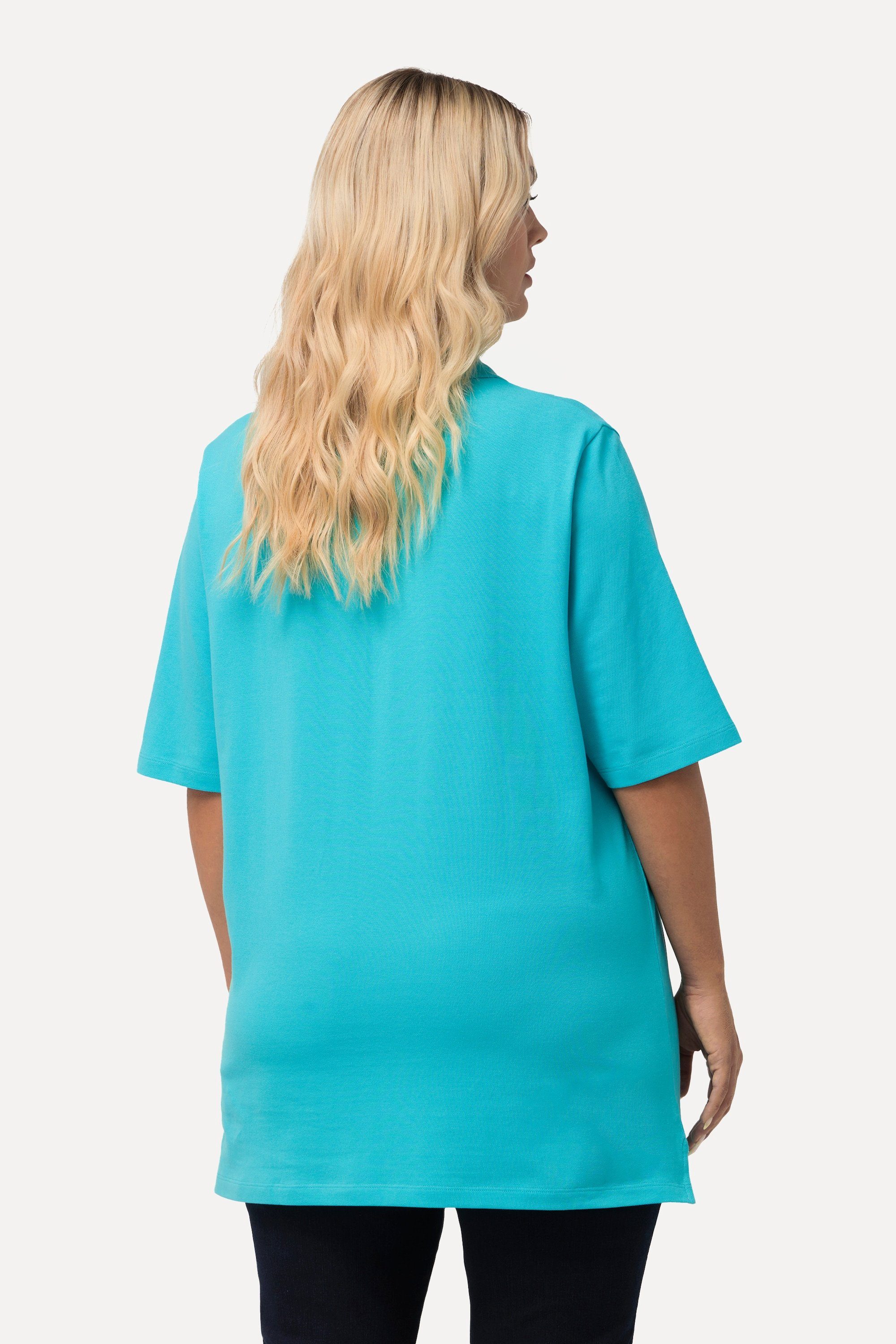 Ulla Popken Poloshirt Poloshirt T-Shirt mit Samtband-Knopfleiste