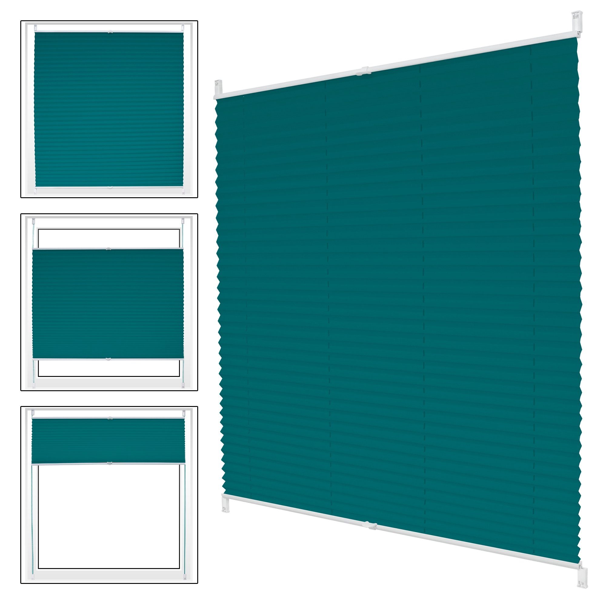 60x100 mit 60x100cm Germany, EasyFix Klemmträger Petrol Bohren inkl. cm, petrol, Klemmfix, Plissee Befestigungsmaterial, ECD Klemmfix ohne