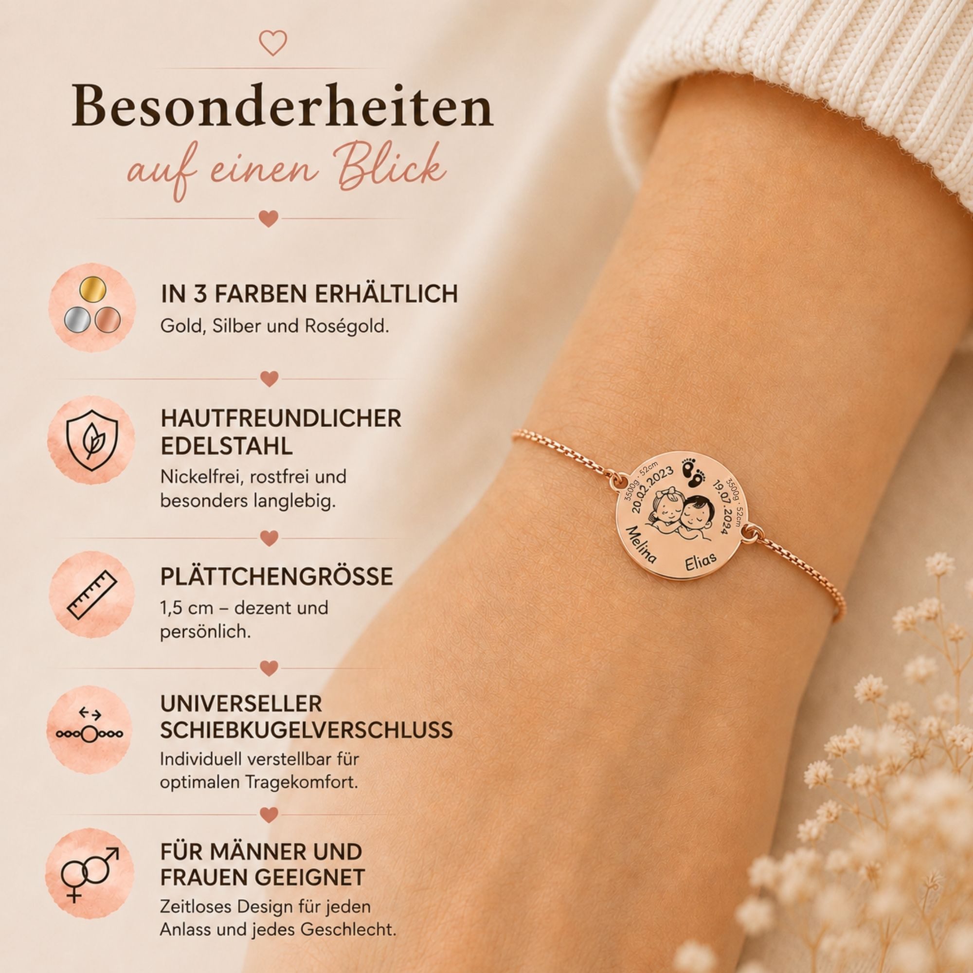 BS Schmuckdesign Armband mit Gravur Personalisiertes Armband mit Gravur Familienarmband für Mama und Papa (1-tlg., personalisiert)