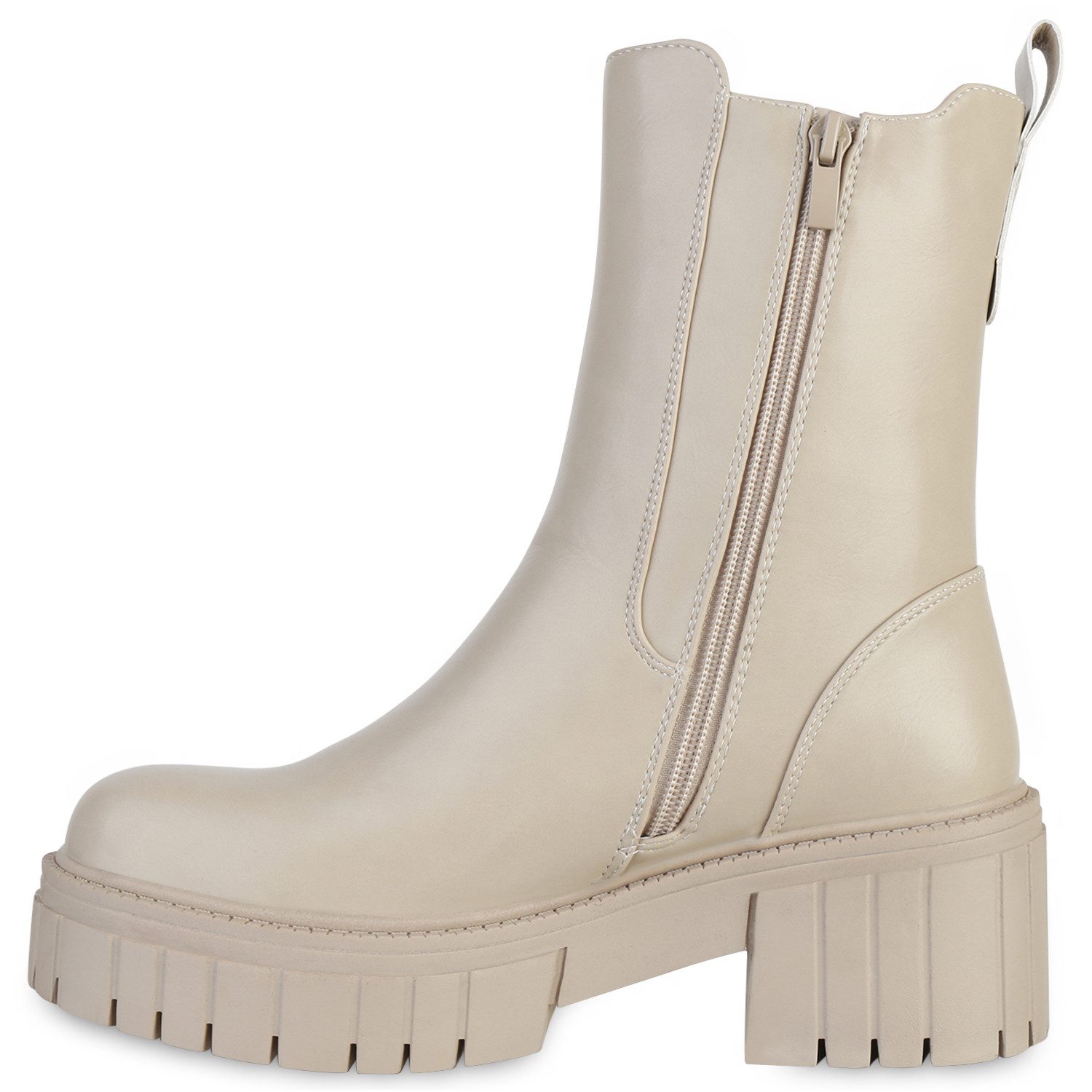 VAN HILL 837673 Plateaustiefelette Damen Stiefeletten Plateau Boots Stiefel Profil-Sohle