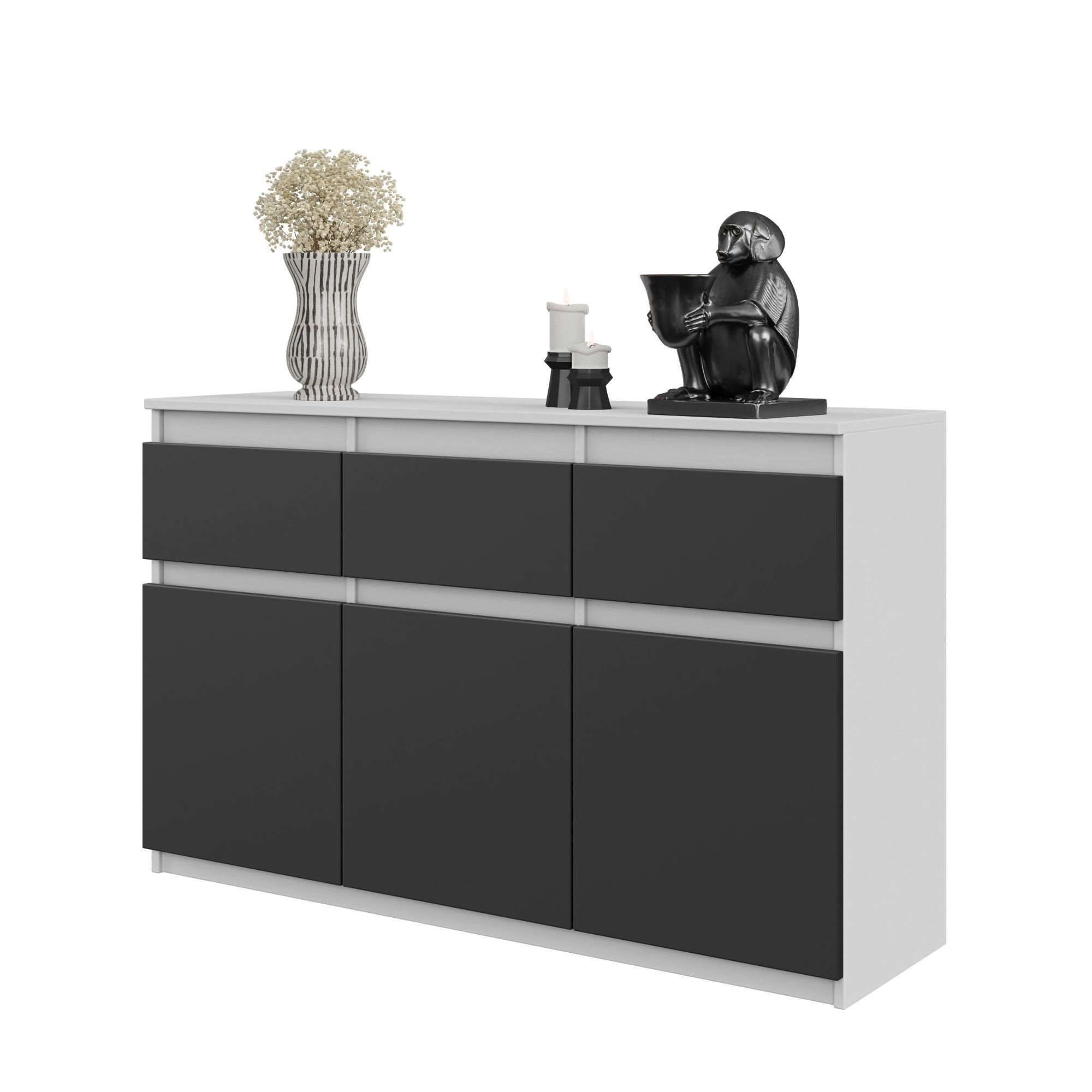 Furnica Kommode NOAH 3 Schubladen und 3 Türen - Weiß Matt H75cm B120cm T35cm