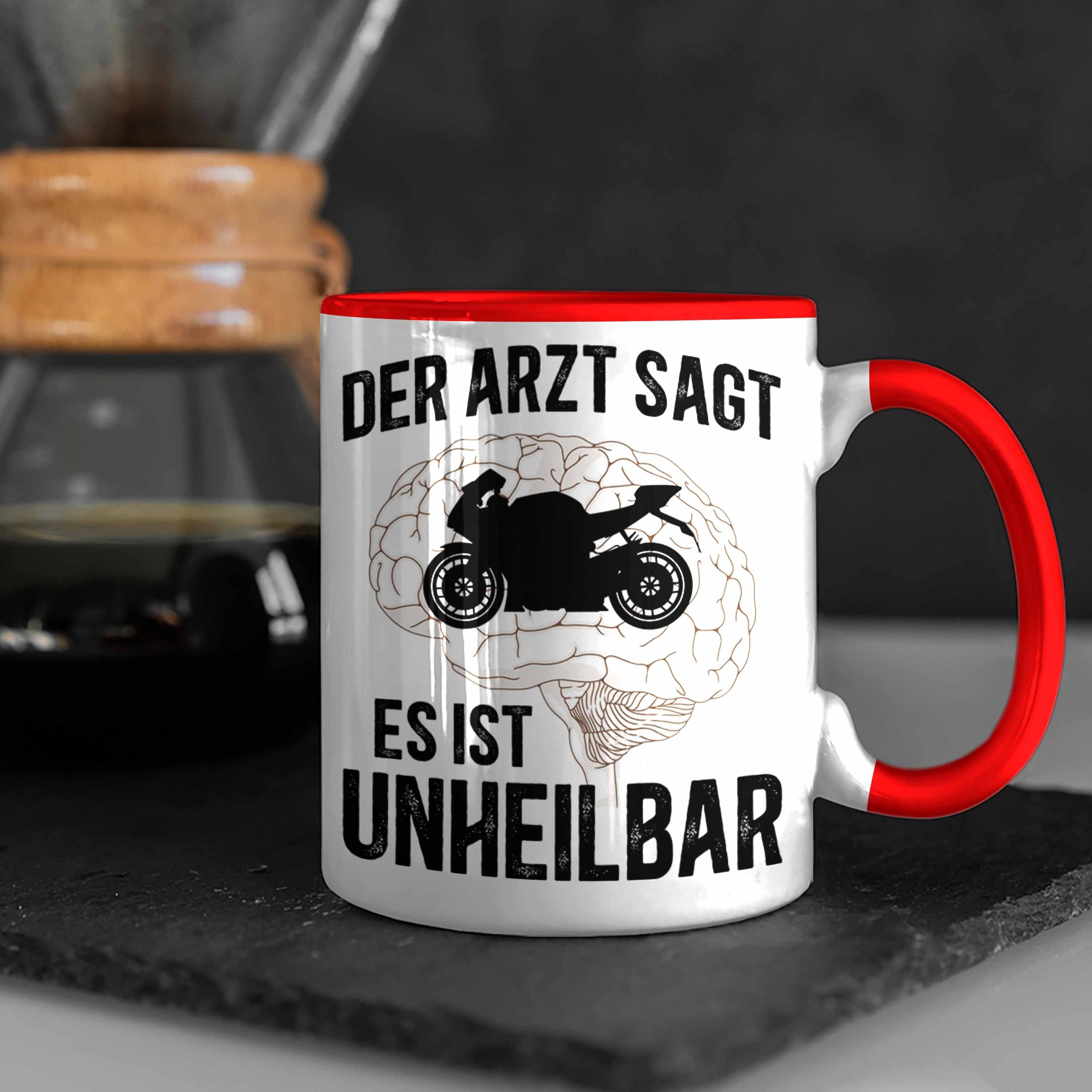Trendation Tasse Motorradfahrer mit Tasse - Rot Geschenk Spruch Kaffeetasse Herren Trendation Männer für Motorrad Biker