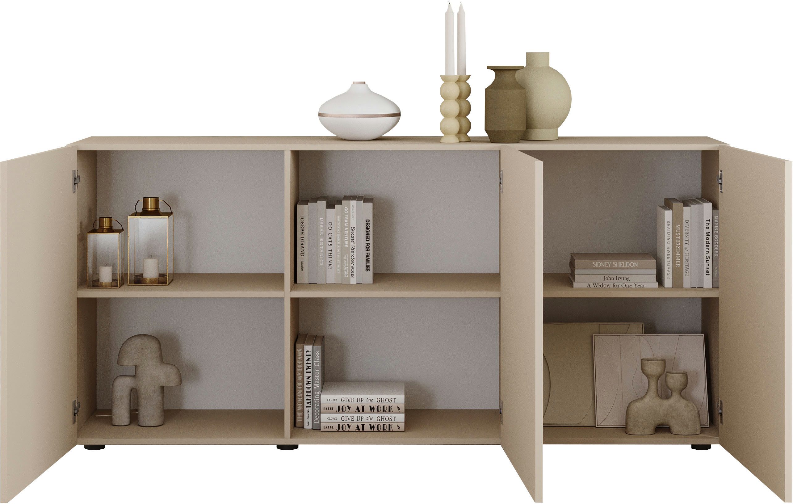 Home affaire Sideboard Rio Breite 181 cm, Kommode mit 3 Türen, Anrichte, geriffelte MDF-Fronten, modern u. elegant, viel Stauraum