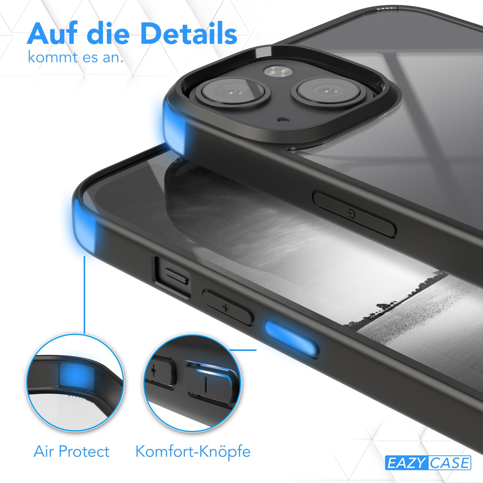 EAZY CASE Handyhülle Bumper Case für Apple iPhone 13 6,1 Zoll, Hülle Durchsichtig kratzfest Back Cover mit Displayschutz Schwarz – Bild 4 von 5