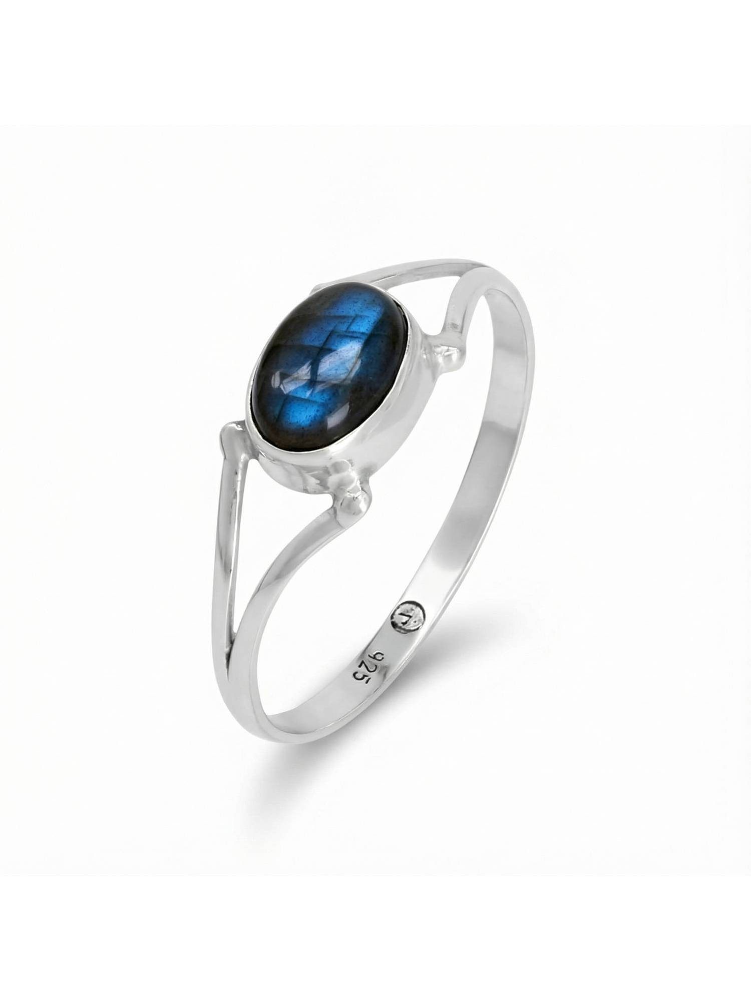 mantraroma Silberring TEKILI oval aus 925 Silber mit Labradorit (Ring mit Schmuckbeutel), Damenring aus 925er Silber