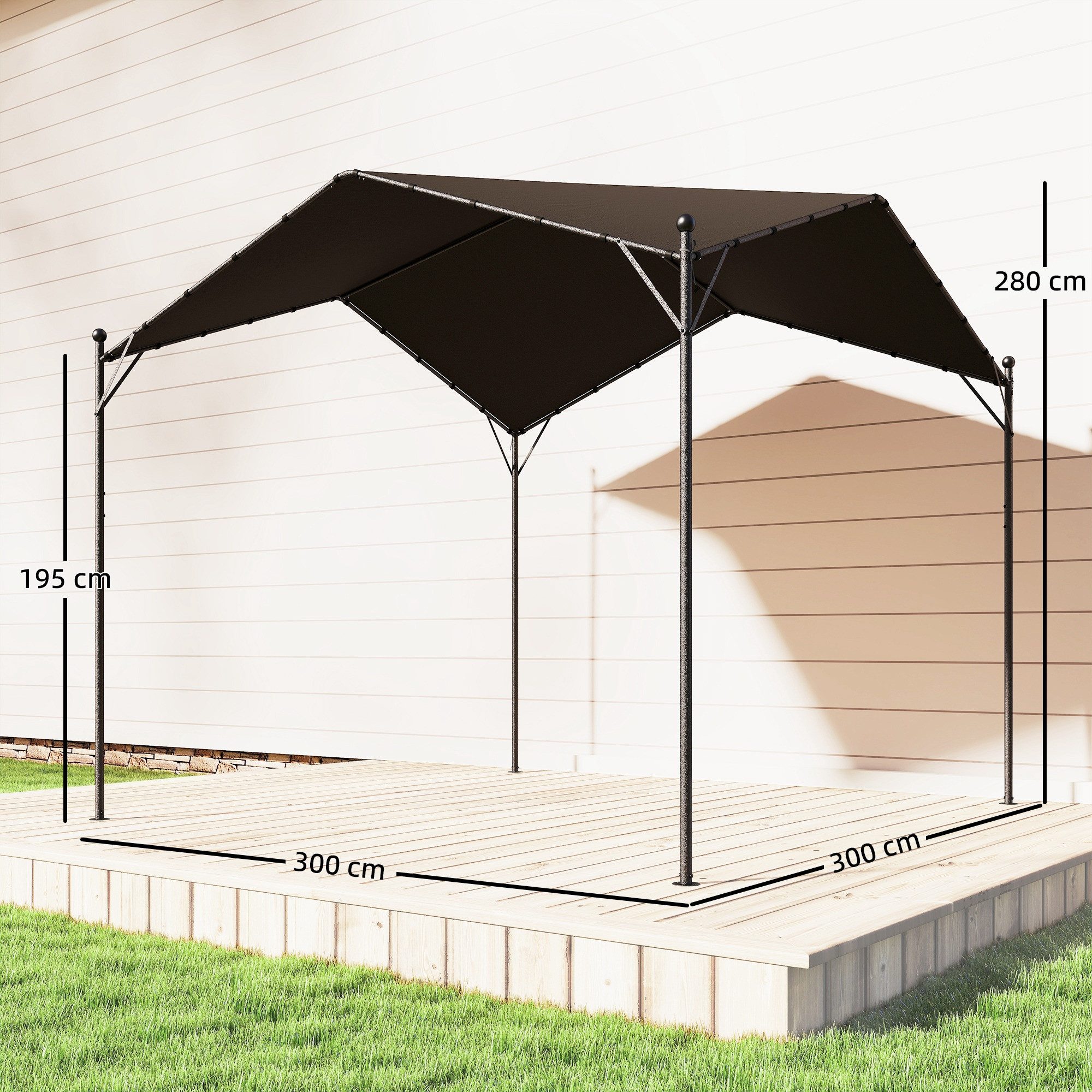 Outsunny Pavillon mit Satteldach, Dreiecksverstrebungen, mit 0 Seitenteilen, (Pergola, Sonnenschutz), für Garten Terrasse Dunkelgrau