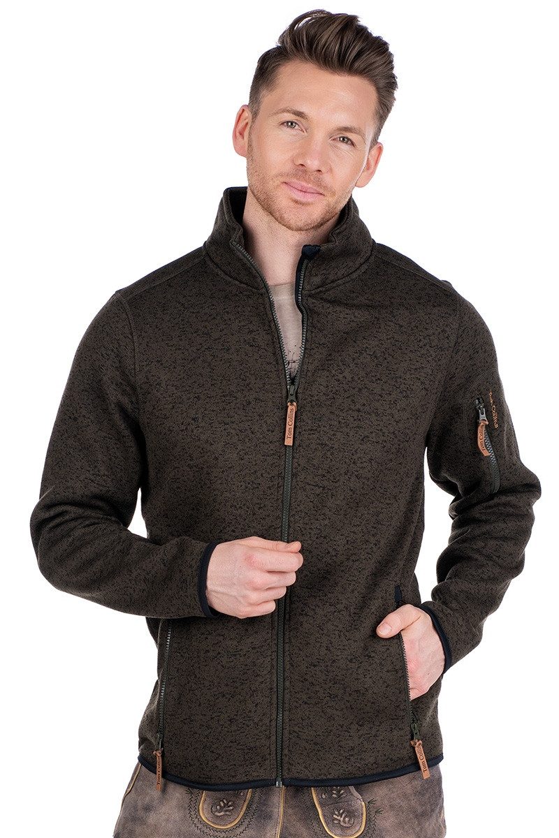 Tom Collins Trachtenstrickjacke Strickfleecejacke Herren - TAZIANO - braun, schilfgrün