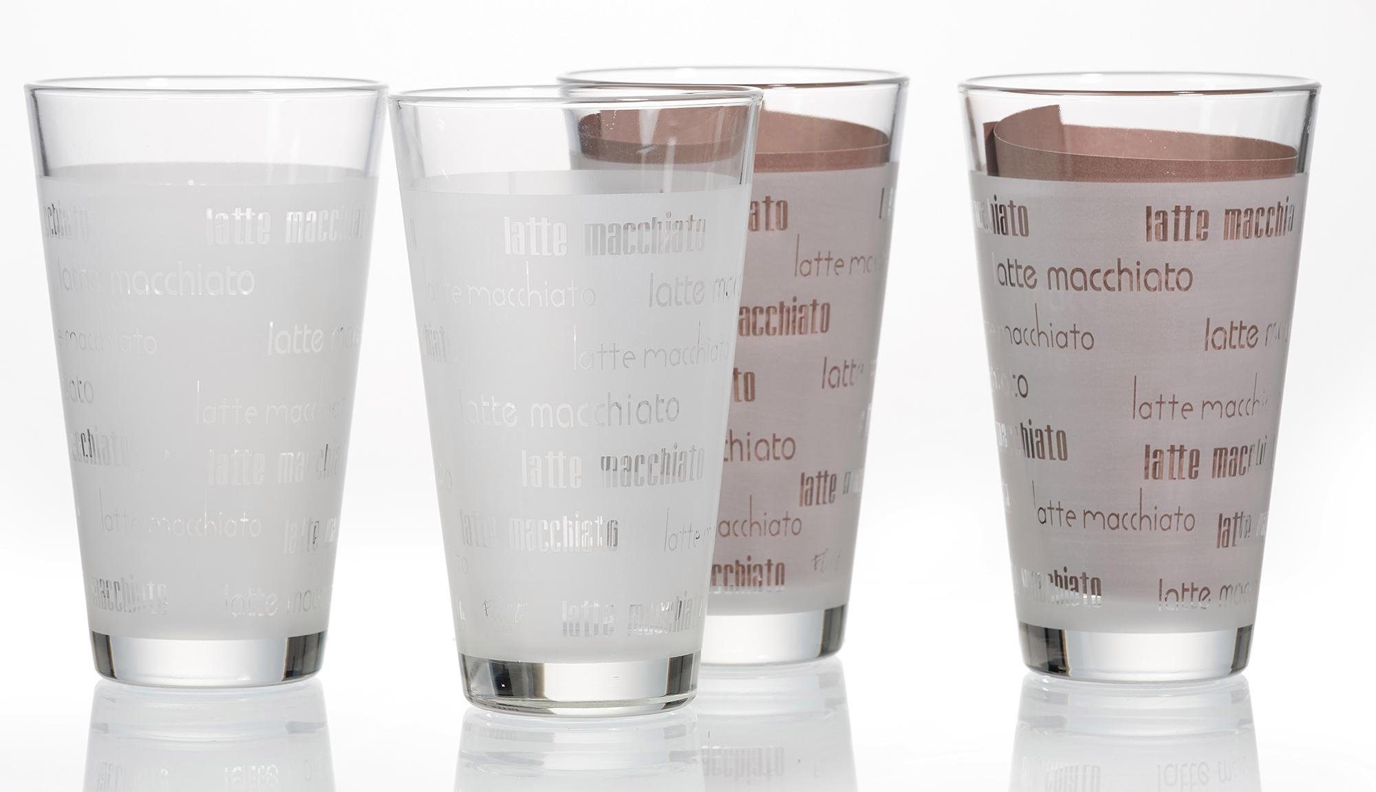 Ritzenhoff & Breker Latte-Macchiato-Glas Chicco, Glas, Schrift-Dekor, 4-teilig