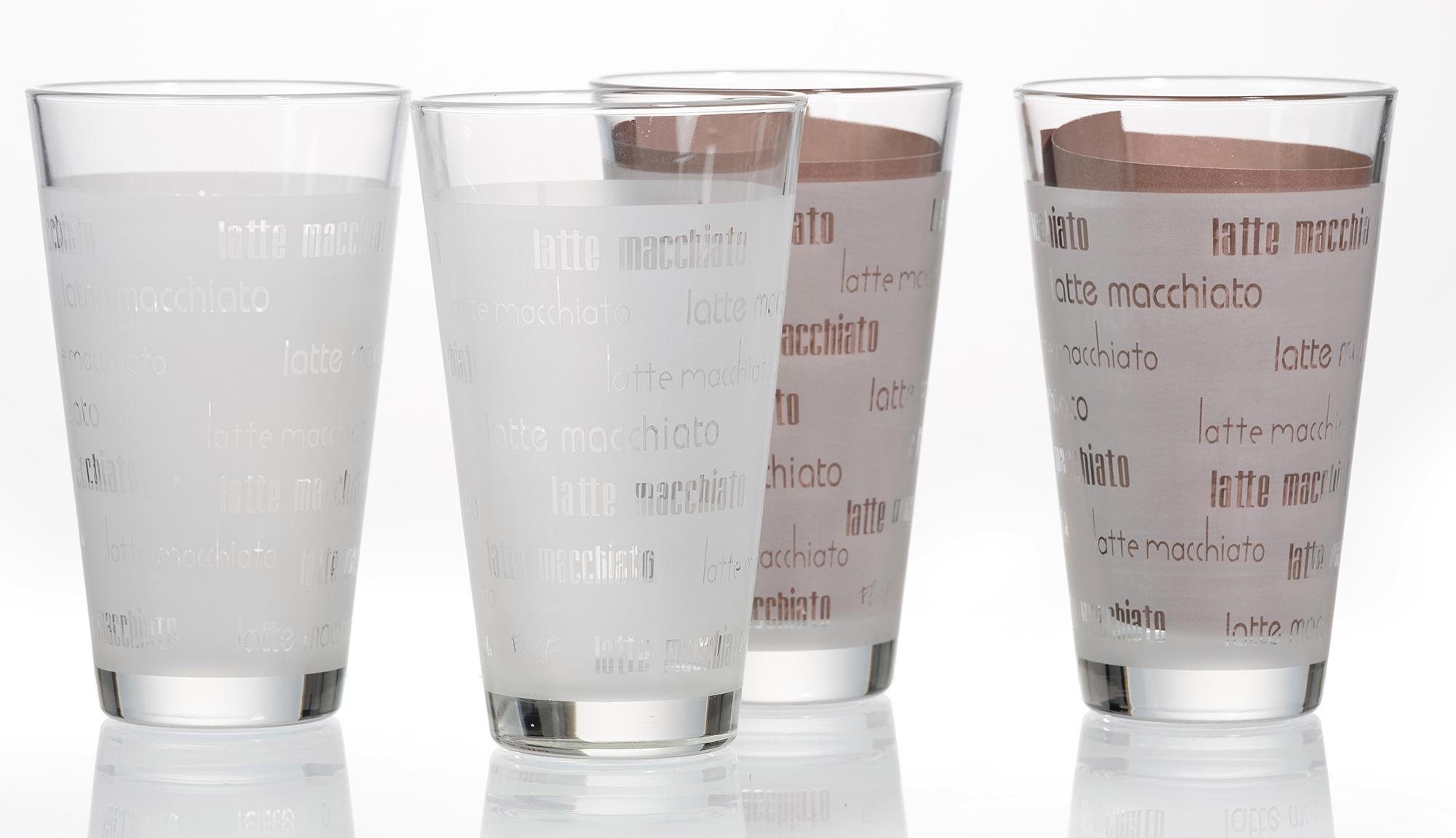 Ritzenhoff & Breker Latte-Macchiato-Glas Chicco, 4-tlg., Glas, Schrift-Dekor, 4-teilig