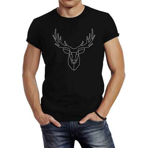 Neverless Print-Shirt Herren T-Shirt Hirsch Polygon Geweih Geometrisch Formen Slim Fit Neverless® mit Print