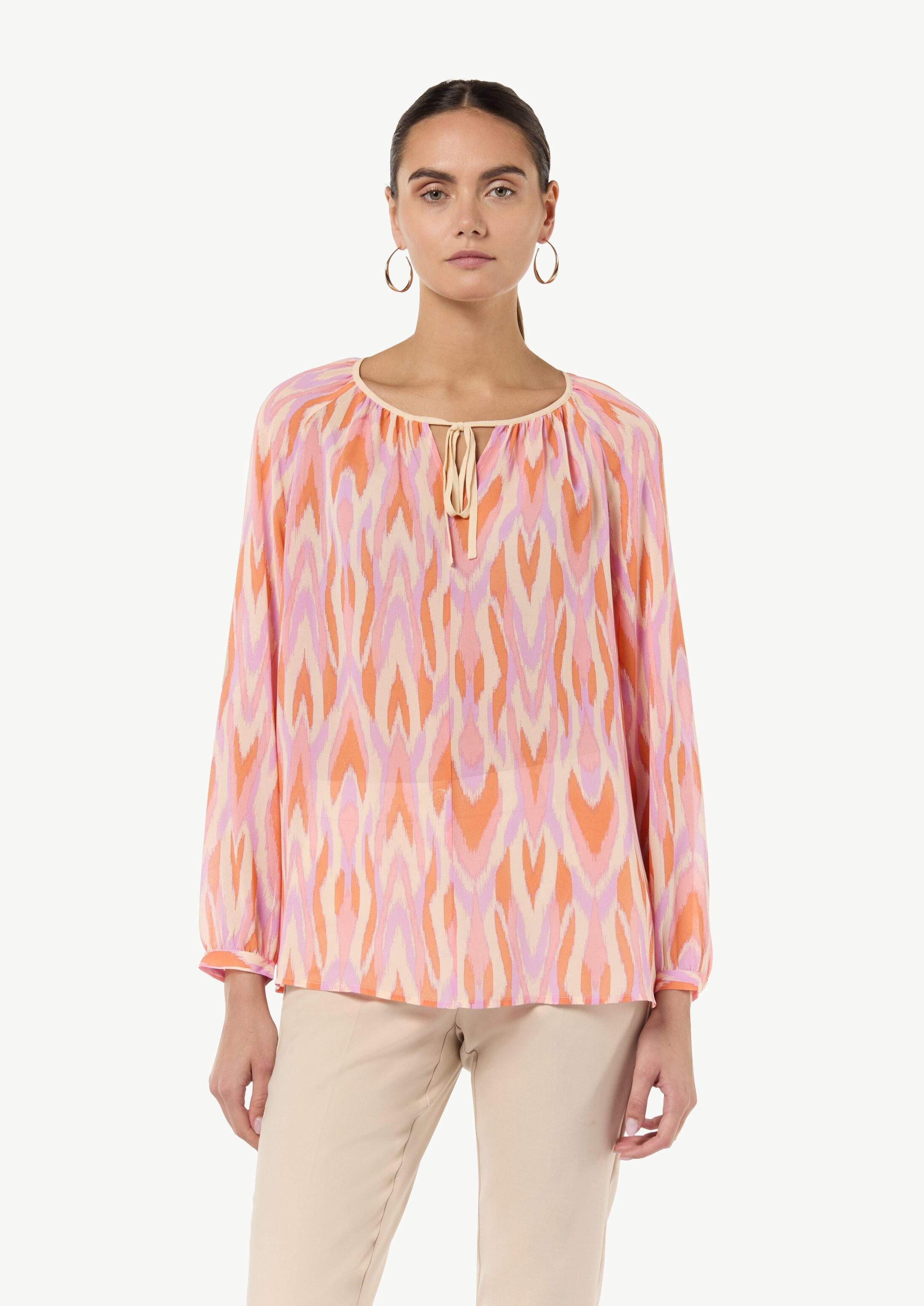 comma Langarmbluse Bluse Chiffonbluse mit Allovermuster