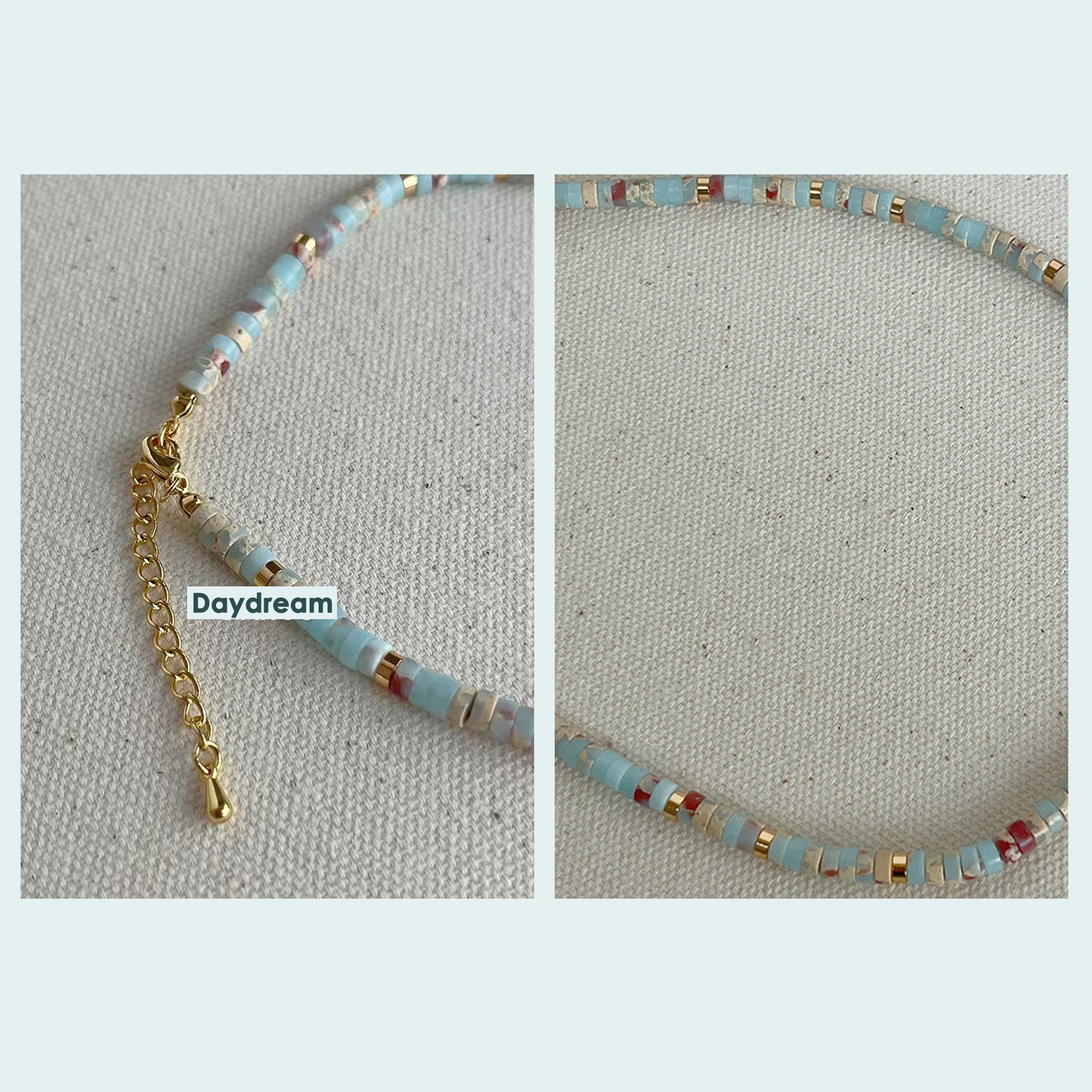 GOLDEN Medusa 18K Edelsteinen Daydream Charm-Kette Sommerliche Halskette vergoldet aus Glasperlen,