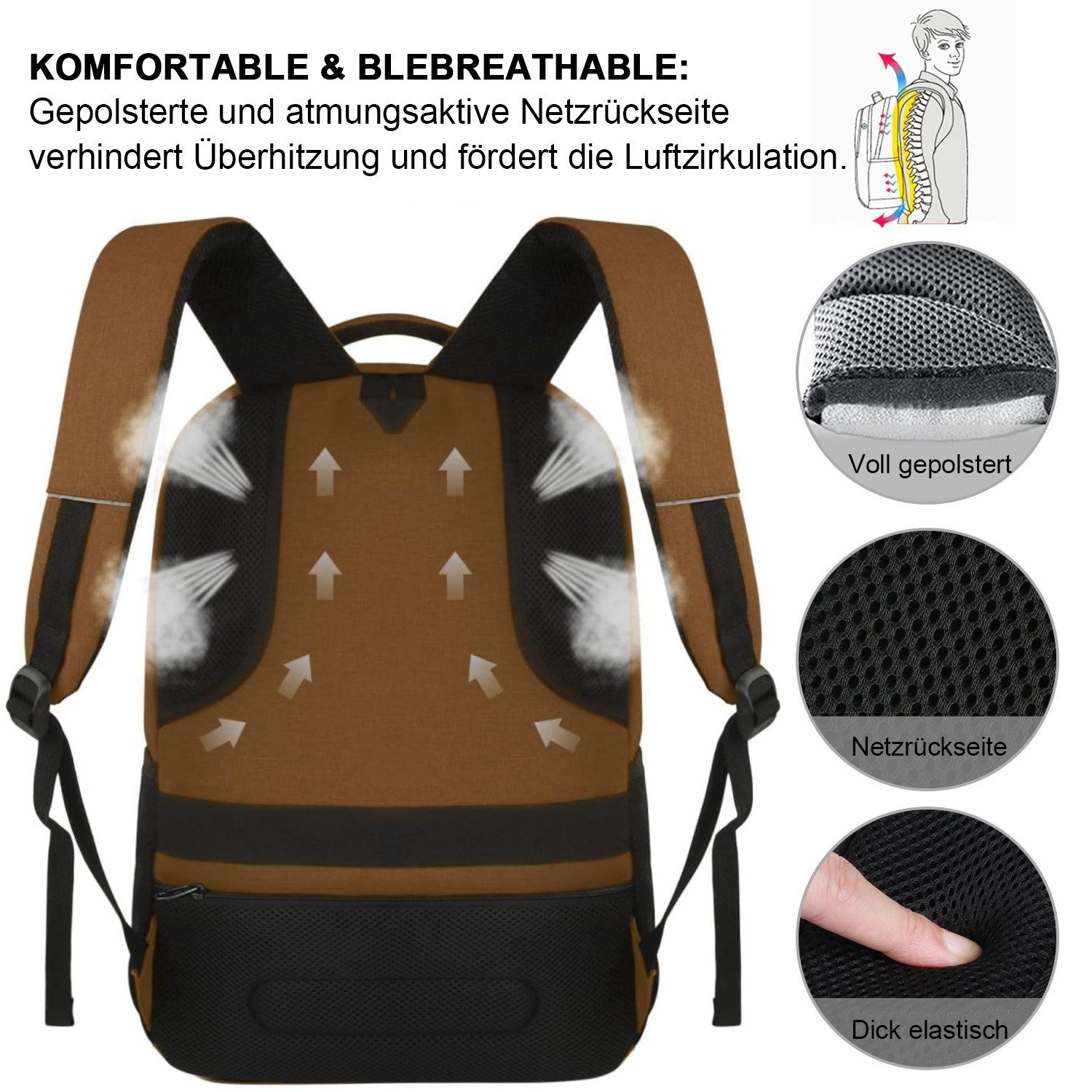REDOM Laptoprucksack Laptop Rucksack Rucksäcke Schulrucksack Wasserbeständig Laptoptasche (Laptop Notebook Tasche Schule Uni Rucksack, 1-tlg., Sportrucksack, mit USB-Anschluss, Anti-Diebstahl, Backpack mit Laptopfach), fur Herren Damen Jungen Teenager Freizeit Arbeit Business Reisen