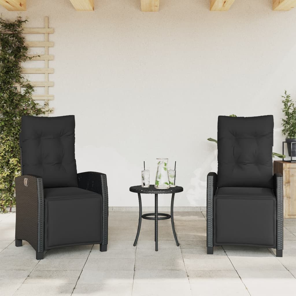 vidaXL Gartenstuhl Gartensessel mit Fußteil 2 Stk. Verstellbar Schwarz Poly Rattan