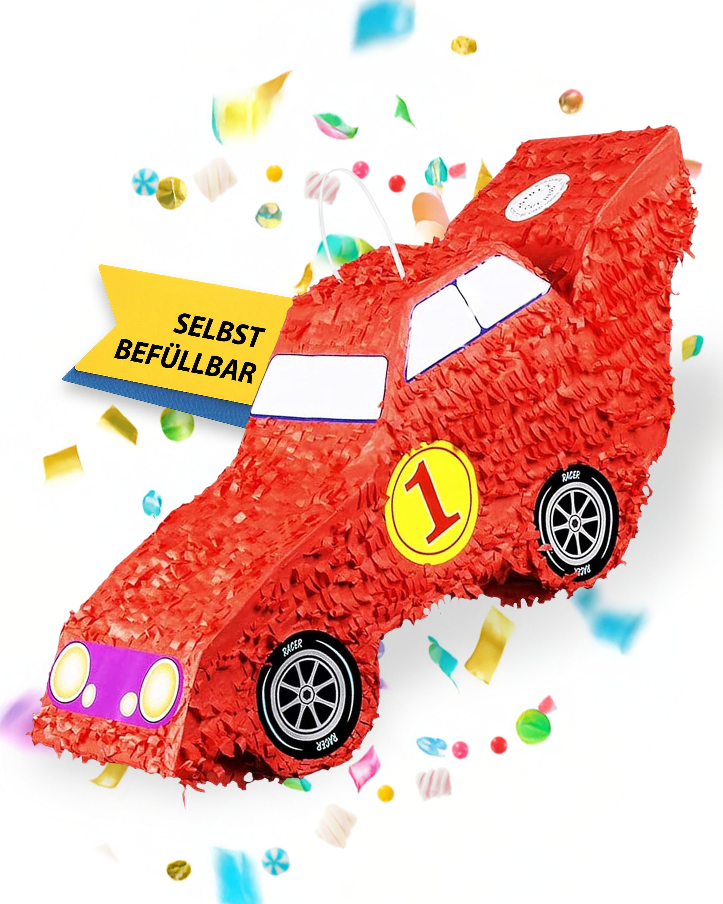 Party Factory Pinata Rennwagen Pinata rot Kinder Partyspiel Schlag-Pinata Kindergeburtstag, Tolles Partyspiel für Jung und Alt