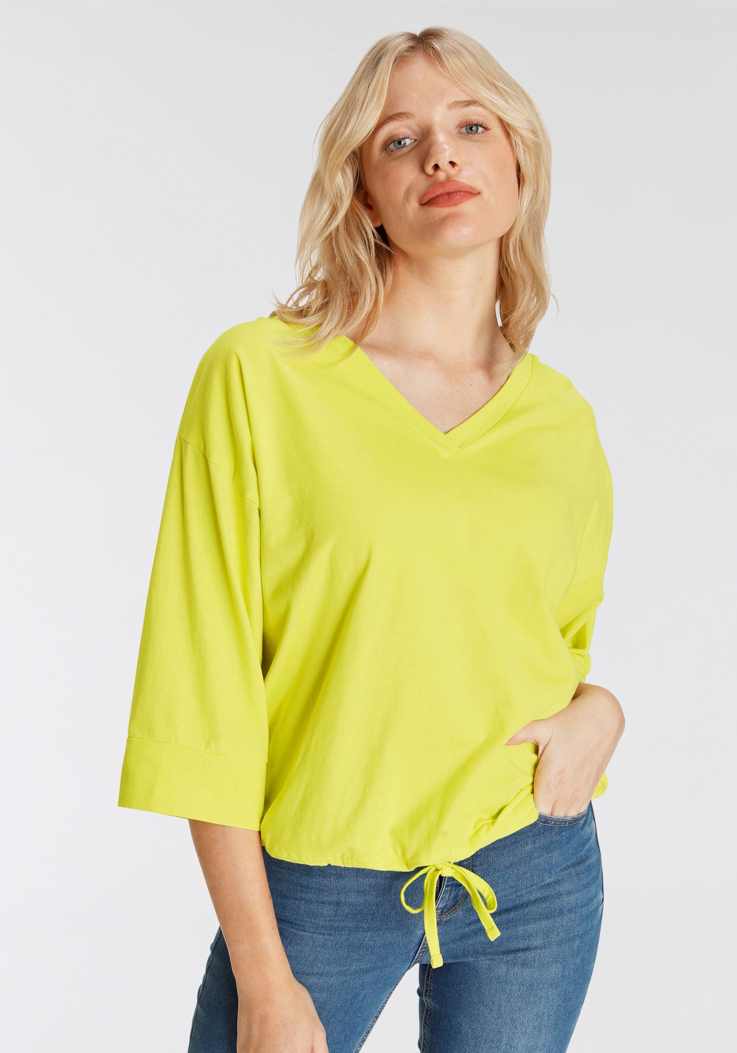 Boysen's Fledermausshirt Saum mit Web-Einfassung und Tunnelzug limone | Fledermausshirts