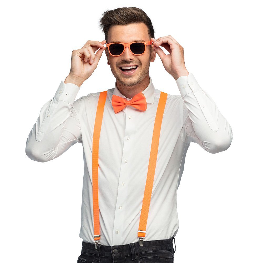 Boland Kostüm Partyset Hosenträger, Brille und Fliege, Neon Ora günstig online kaufen