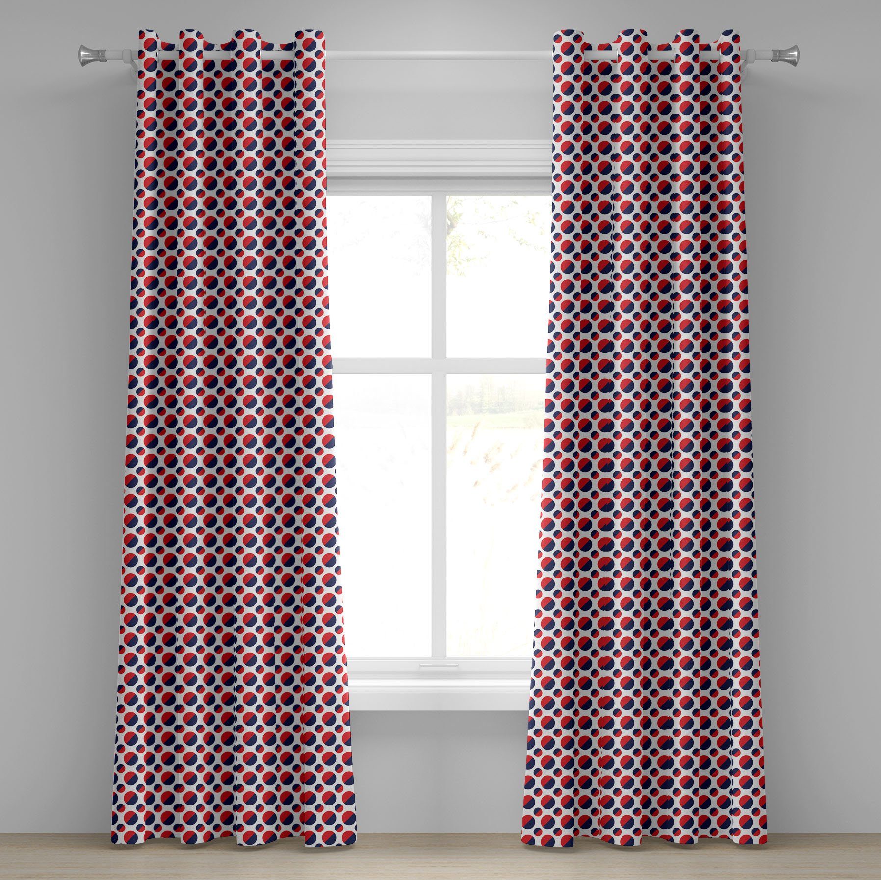 Gardine Dekorative 2-Panel-Fenstervorhänge für Wohnzimmer, Runden Rote Geometrisch Kreise Schlafzimmer Abakuhaus