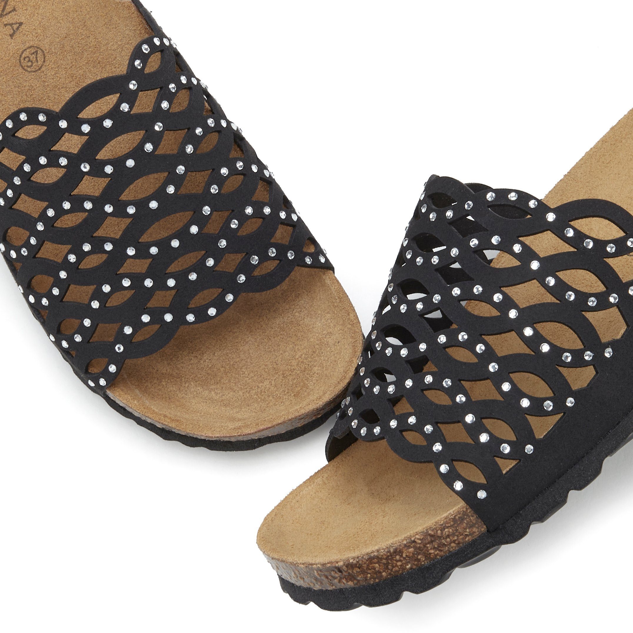 Sandale, mit LASCANA offener Schuh Mule, Glitzersteinchen und Korkfußbett Pantolette