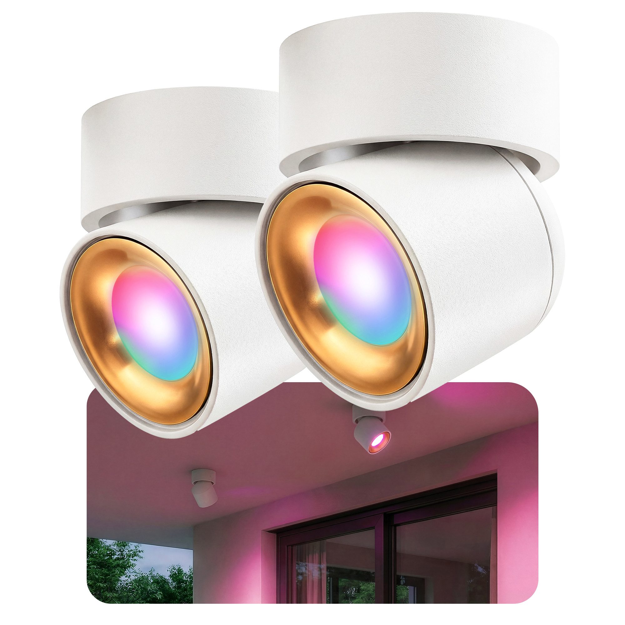 SSC-LUXon LED Außen-Deckenleuchte AYONA Deckenlampe schwenkbar IP54 weiß gold mit SMART GU10 RGB CCT, Smart