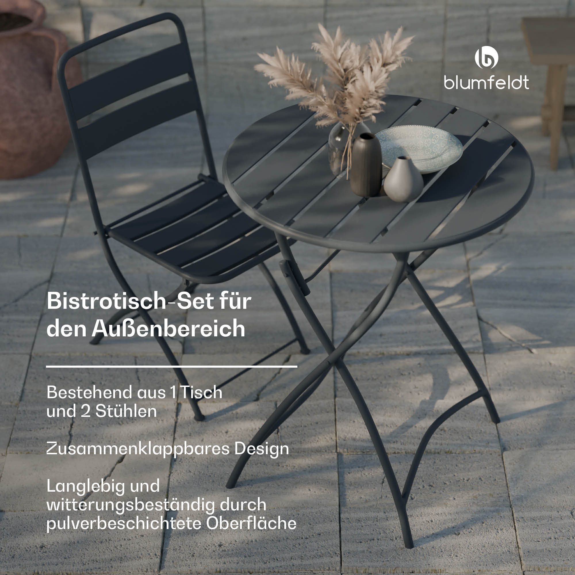 blumfeldt Balkonset RetroChic, (Set, 3-tlg., 1 Tisch / 2 Stühle), klappbar 2 Stühle 1 Tisch Stahl Garten Home Outdoor