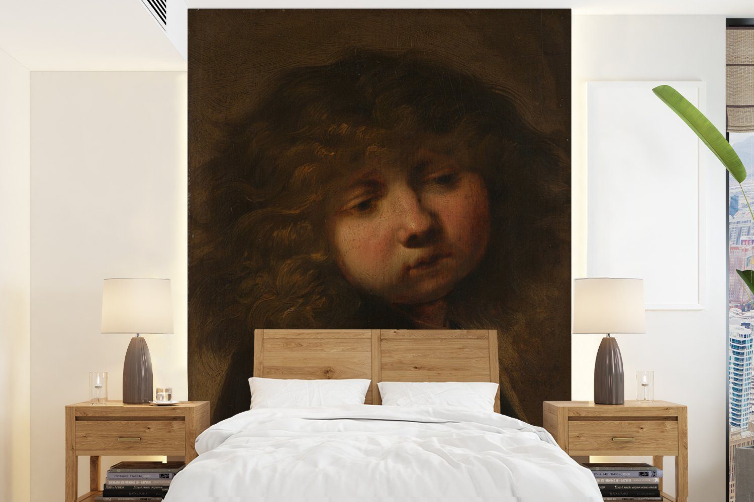 MuchoWow Fototapete Der Kopf des Jungen - Rembrandt van Rijn, Matt, bedruckt, (4 St), Montagefertig Vinyl Tapete für Wohnzimmer, Wandtapete