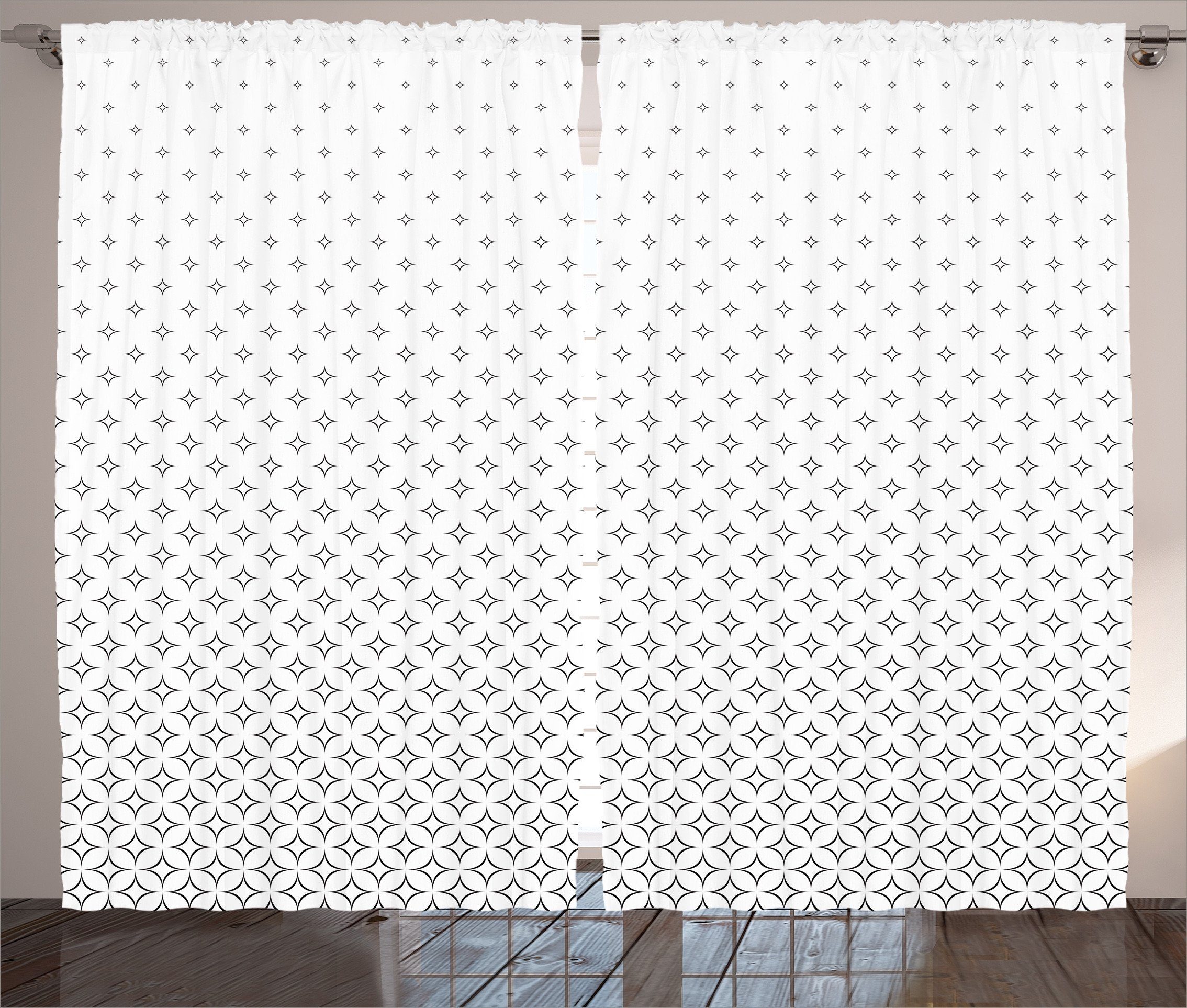Gardine Schlafzimmer Black Schlaufen mit Kräuselband Geometrisch Sterne Abakuhaus, und Abstract Haken, Vorhang