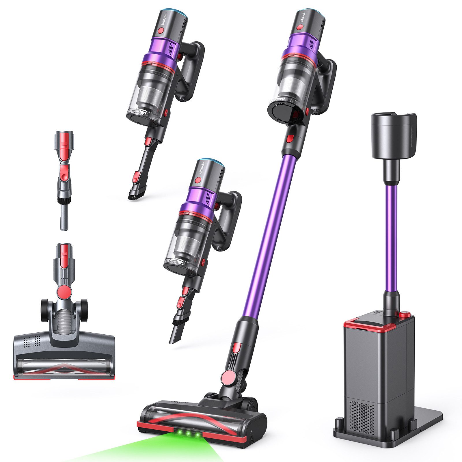 lubluelu Akku-Hand-und Stielstaubsauger X1000 Kabelloser Akku Staubsauger mit 2,5L Absaugstation 27kPA, 400 W, mit Beutel, Anti-Tangle-Bodenbürste / mit Auto Empty Funktion und Duftbox