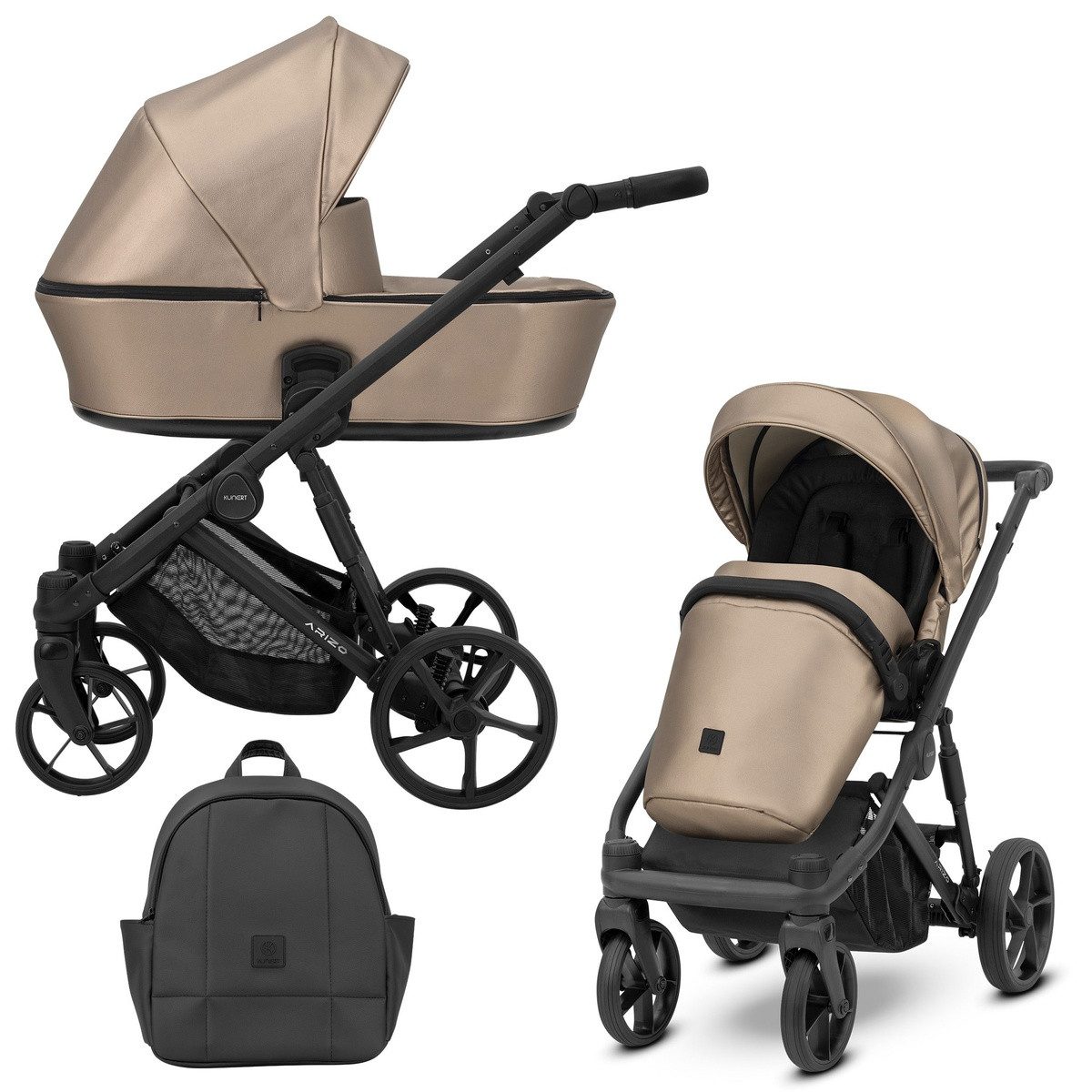 KUNERT Kombi-Kinderwagen ARIZO 2 in1 Kinderwagen mit schwarzem Rahmen und Tragetasche, Leichter Aluminiumrahmen, verstellbare Rückenlehne