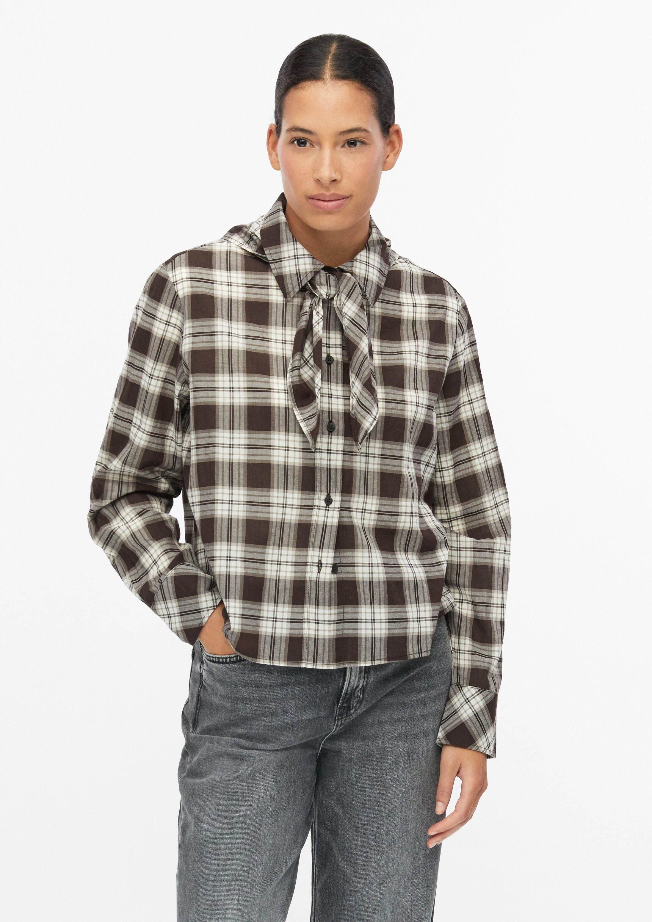 s.Oliver Langarmbluse Bluse Leichte Karo-Bluse mit abnehmbarem Dreieckstuch