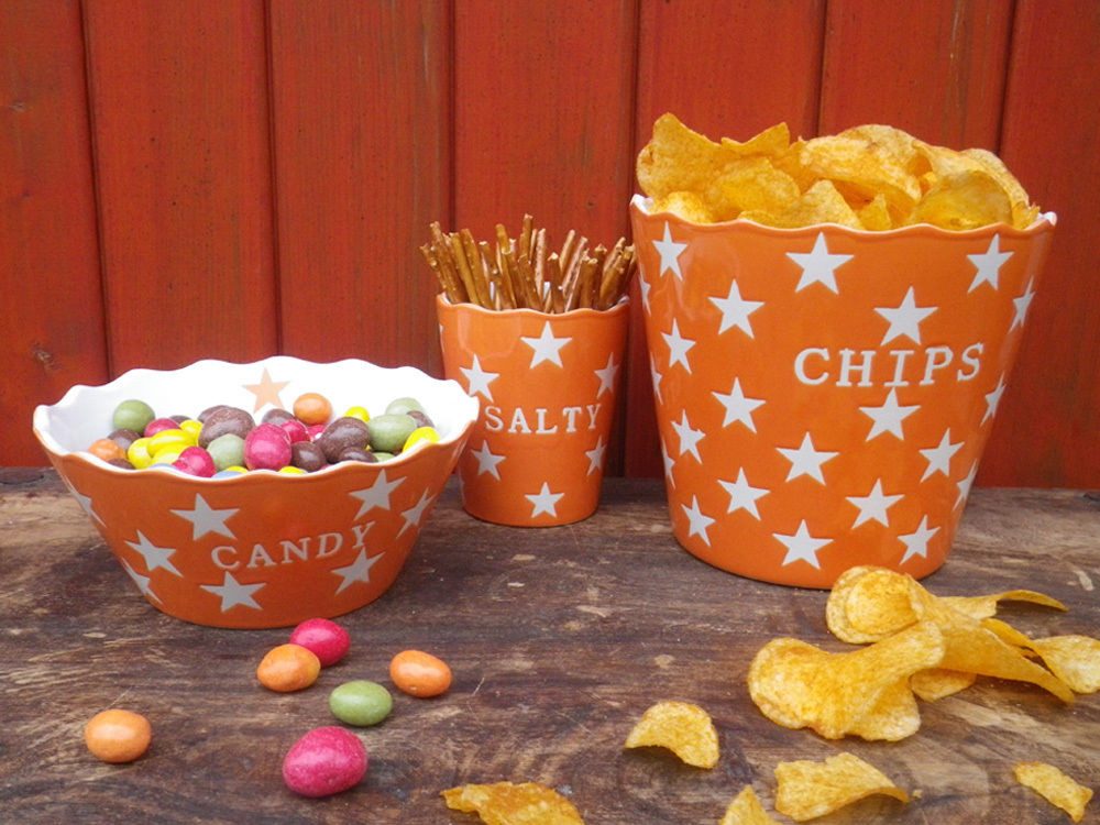 Krasilnikoff Schale Krasilnikoff CANDY Schale ORANGE mit weißen Sternen