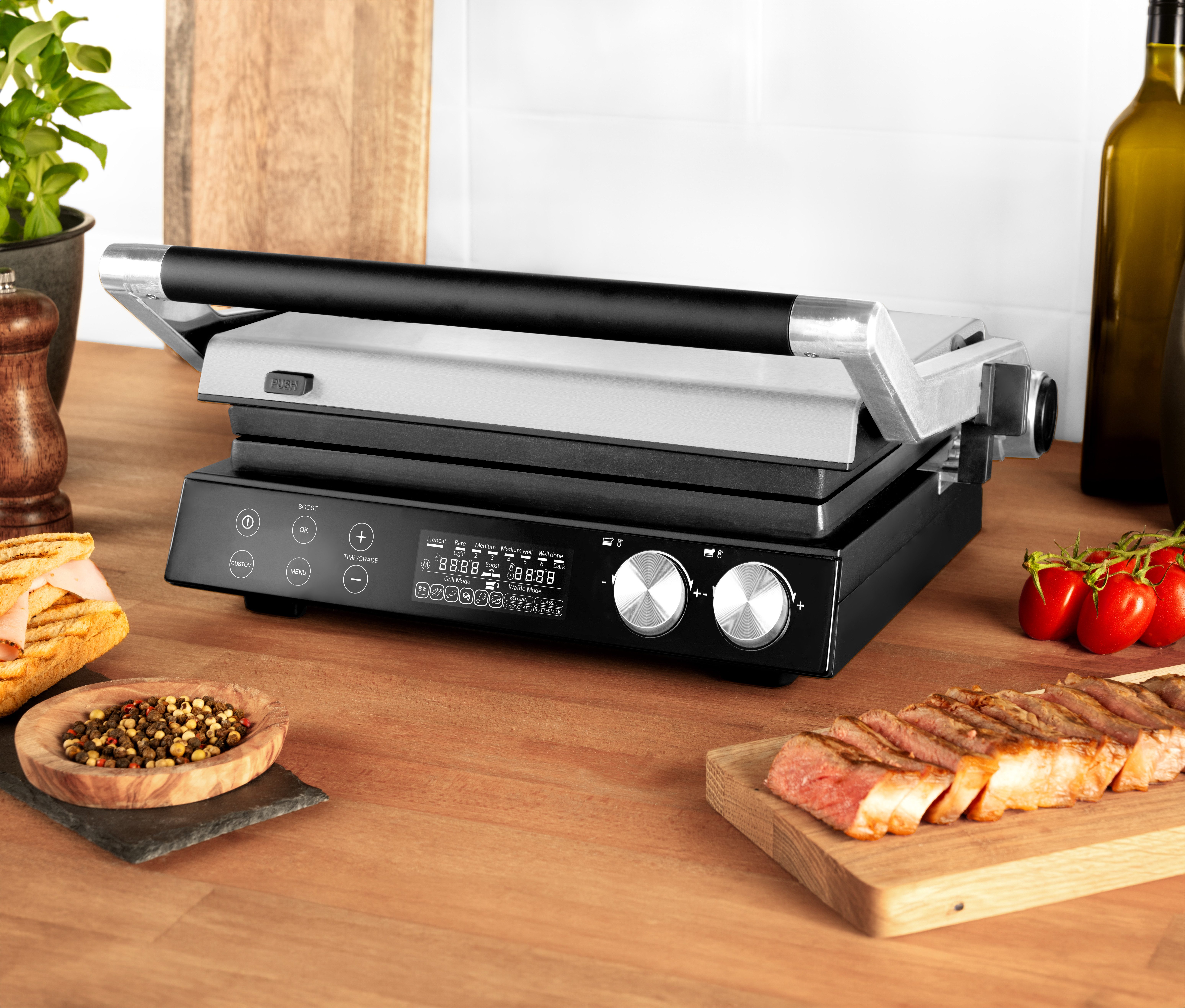 Gastroback Kontaktgrill Gourmet Multigrill BBQ Pro Smart, Intuitive Bedienung: LCD-Display & Drehregler für volle Kontrolle